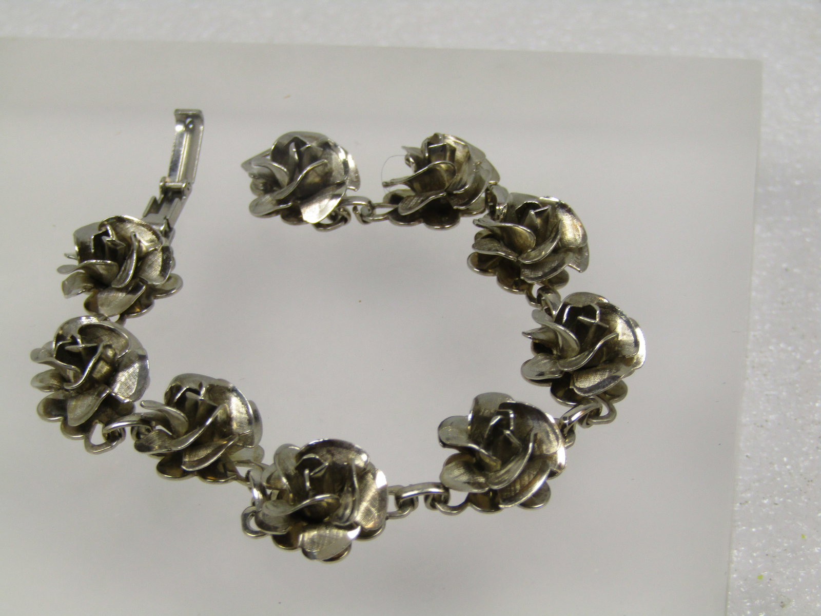 Vintage Rose Blossom Bracelet, Silver Tone, 7", 1960's-1970's - 3