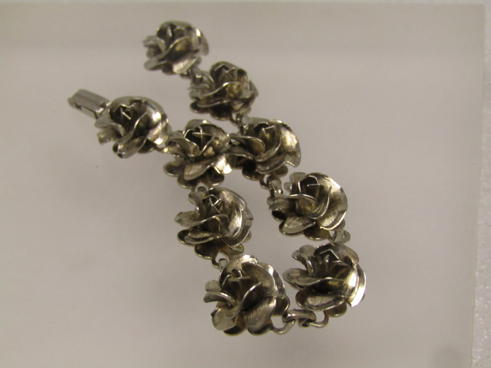 Vintage Rose Blossom Bracelet, Silver Tone, 7", 1960's-1970's - 5