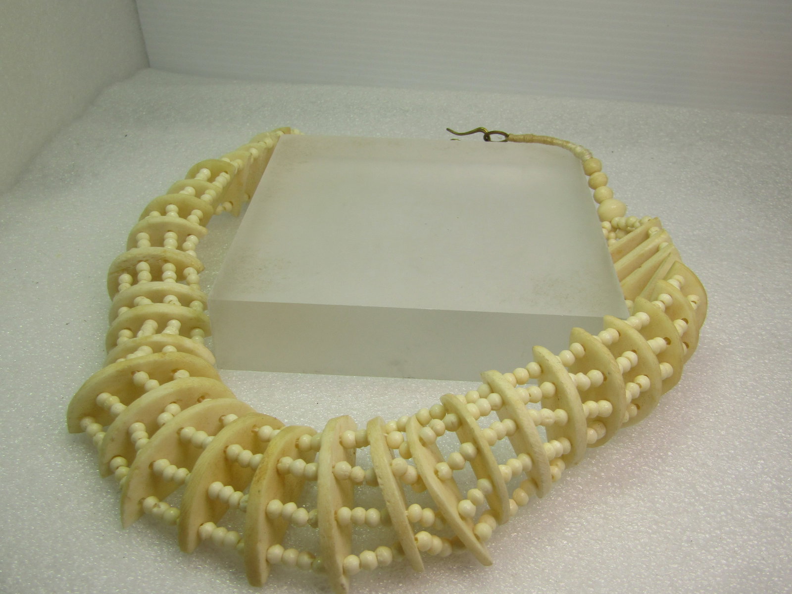 Vintage Carved & Beaded Bone Necklace, Five Strands, 19", 1980's, Tribal - 7