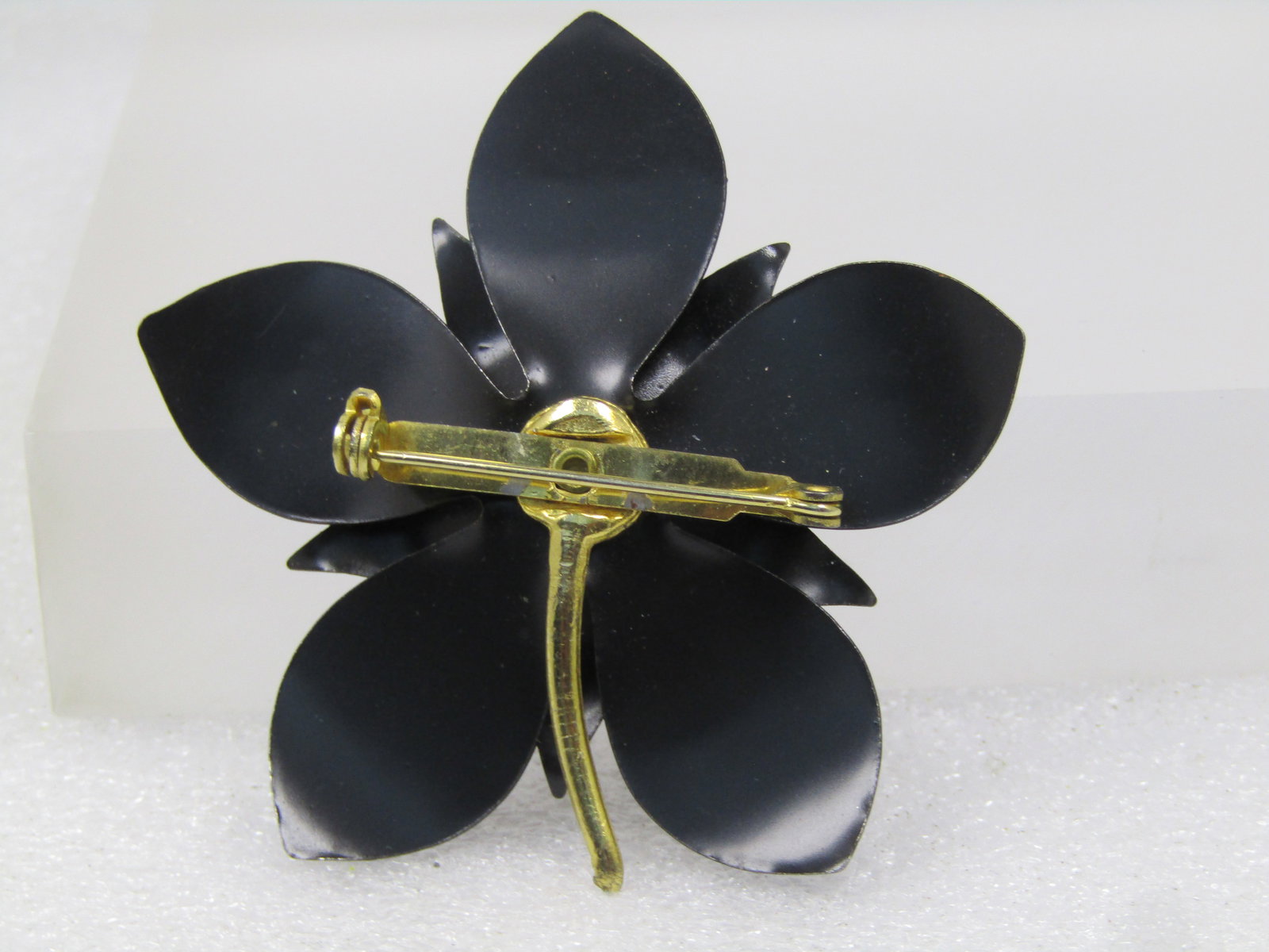 Vintage Black Enameled Floral Brooch, 1960's, Appx. 2" - 4