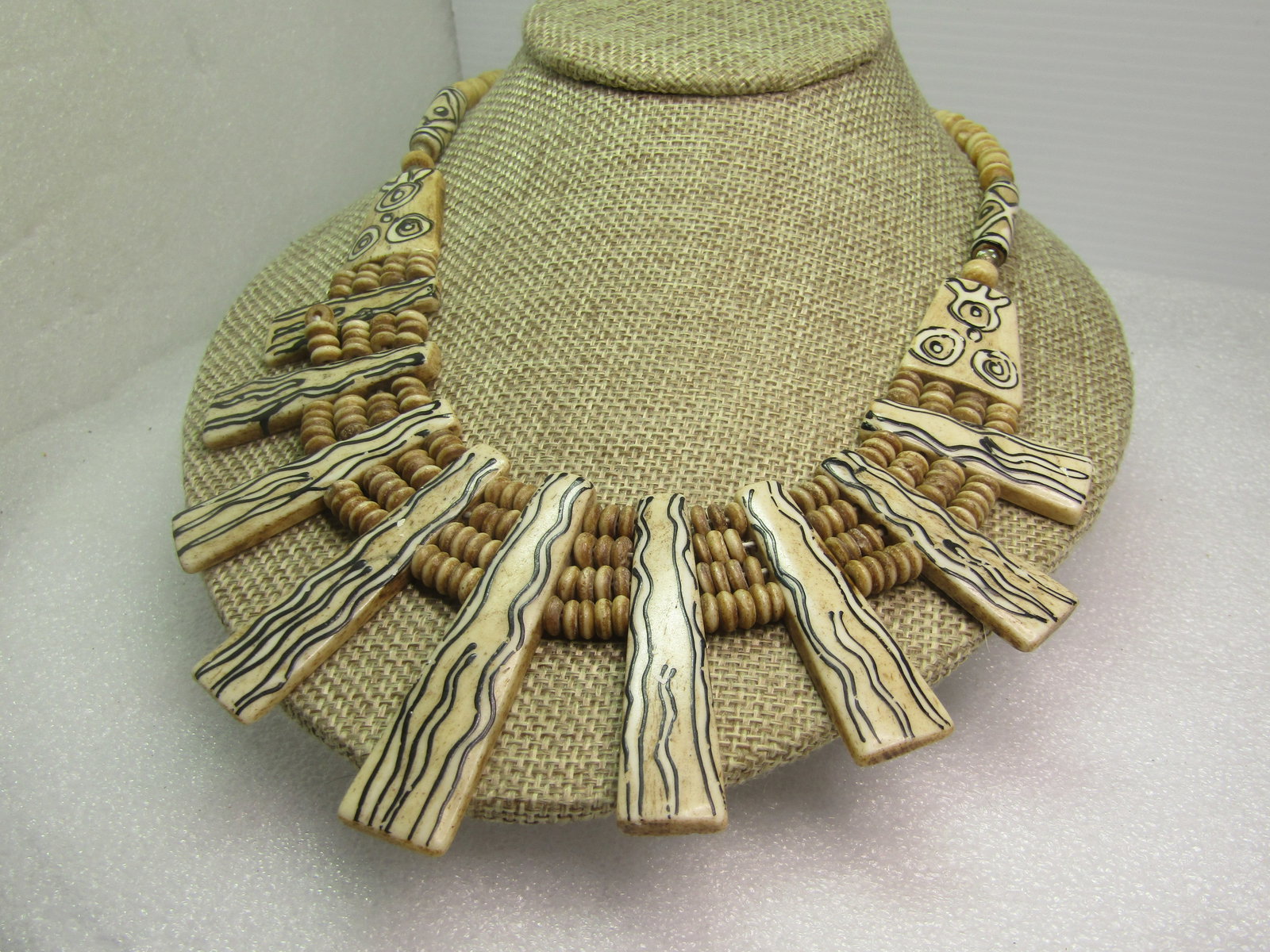 Vintage Painted Bone Beaded Necklace, Tribal, 18", 1970's-1980's - 3