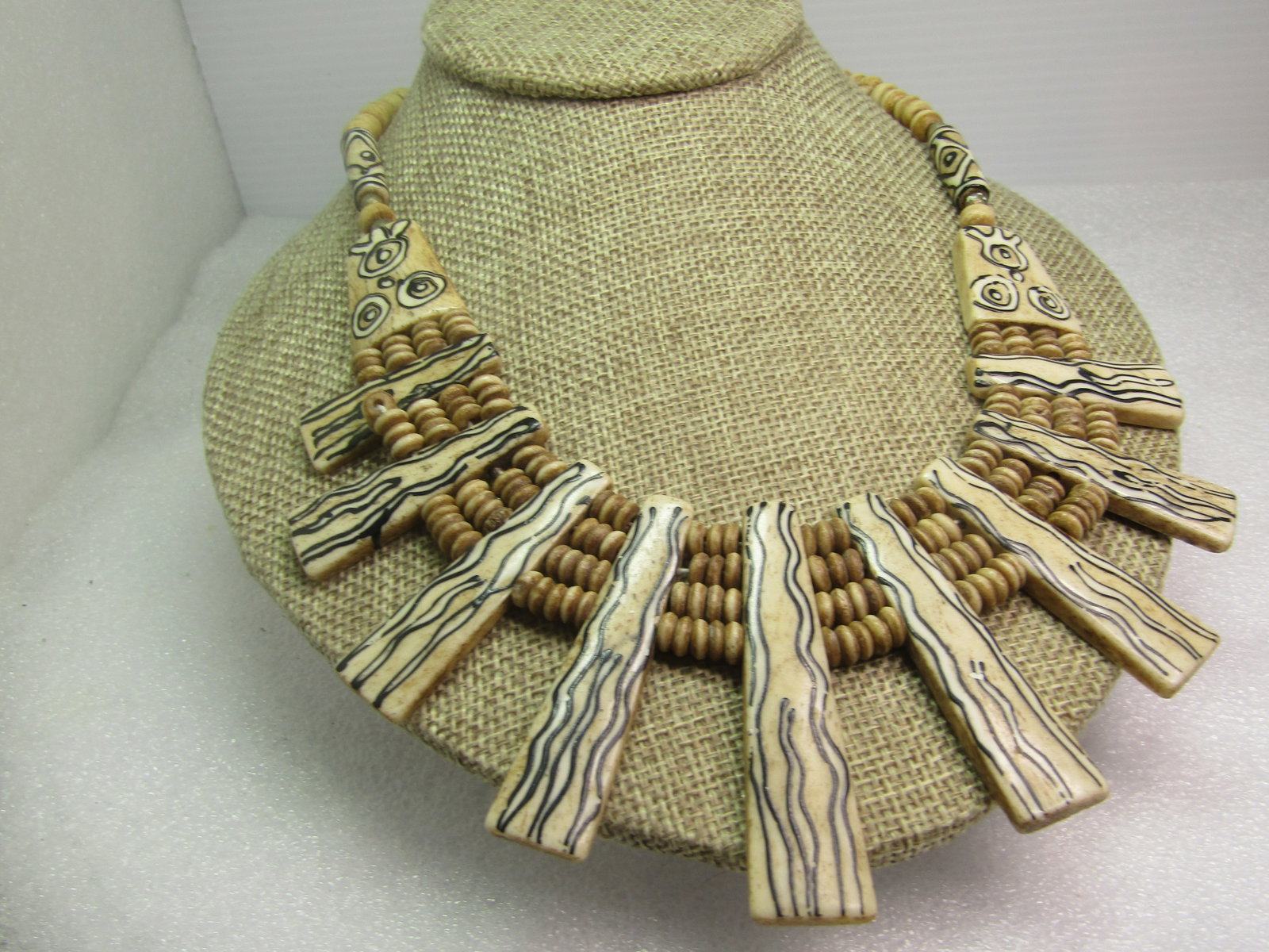 Vintage Painted Bone Beaded Necklace, Tribal, 18", 1970's-1980's - 4