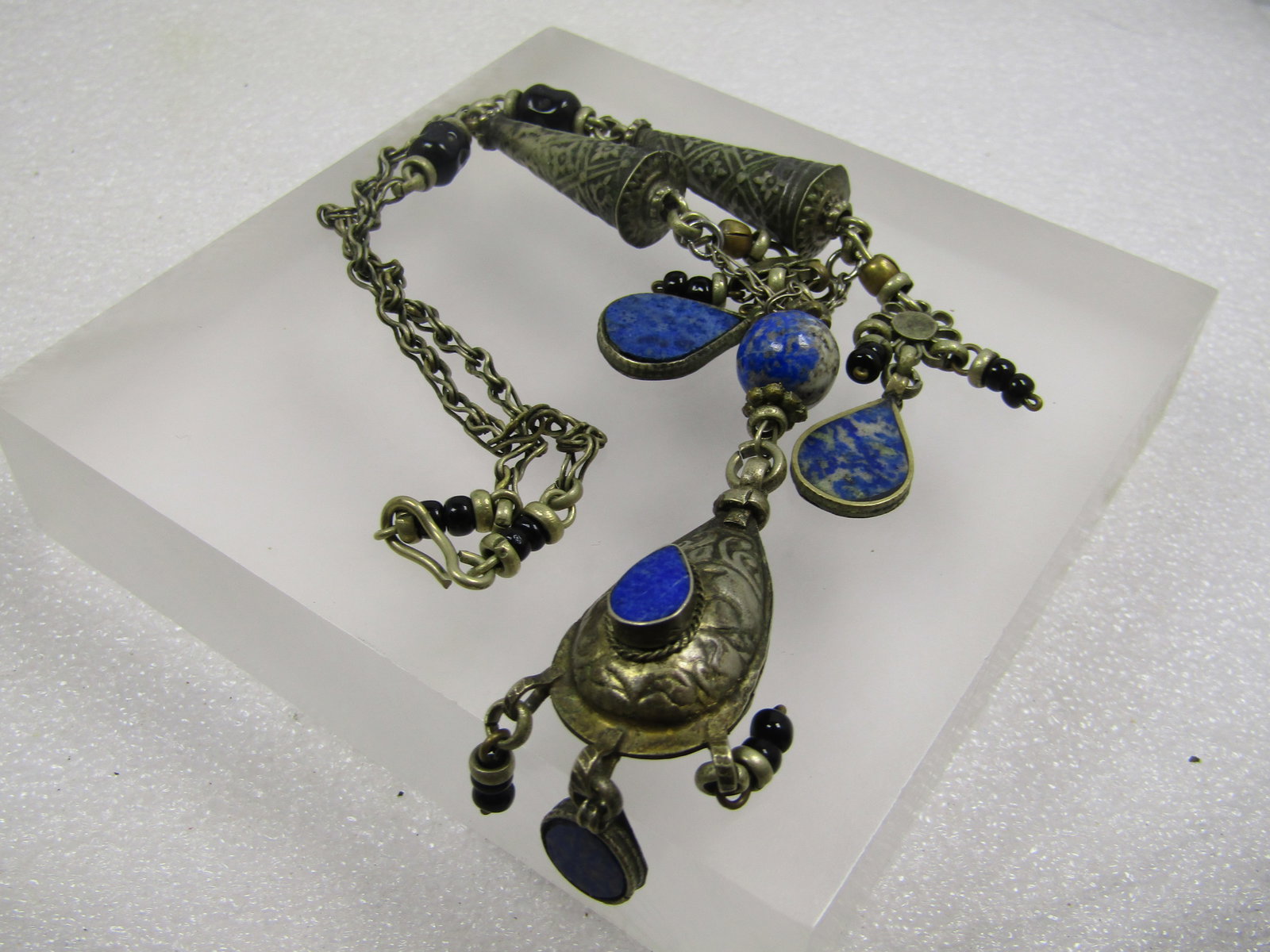 Vintage Sodalite Onyx Dangle Necklace, 15", Afghan/Berber/Etnic Appeal, 1940's-1960's - 4