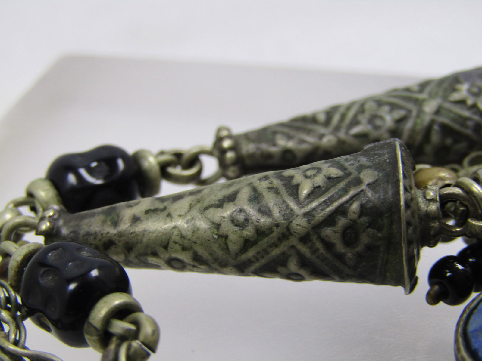 Vintage Sodalite Onyx Dangle Necklace, 15", Afghan/Berber/Etnic Appeal, 1940's-1960's - 6