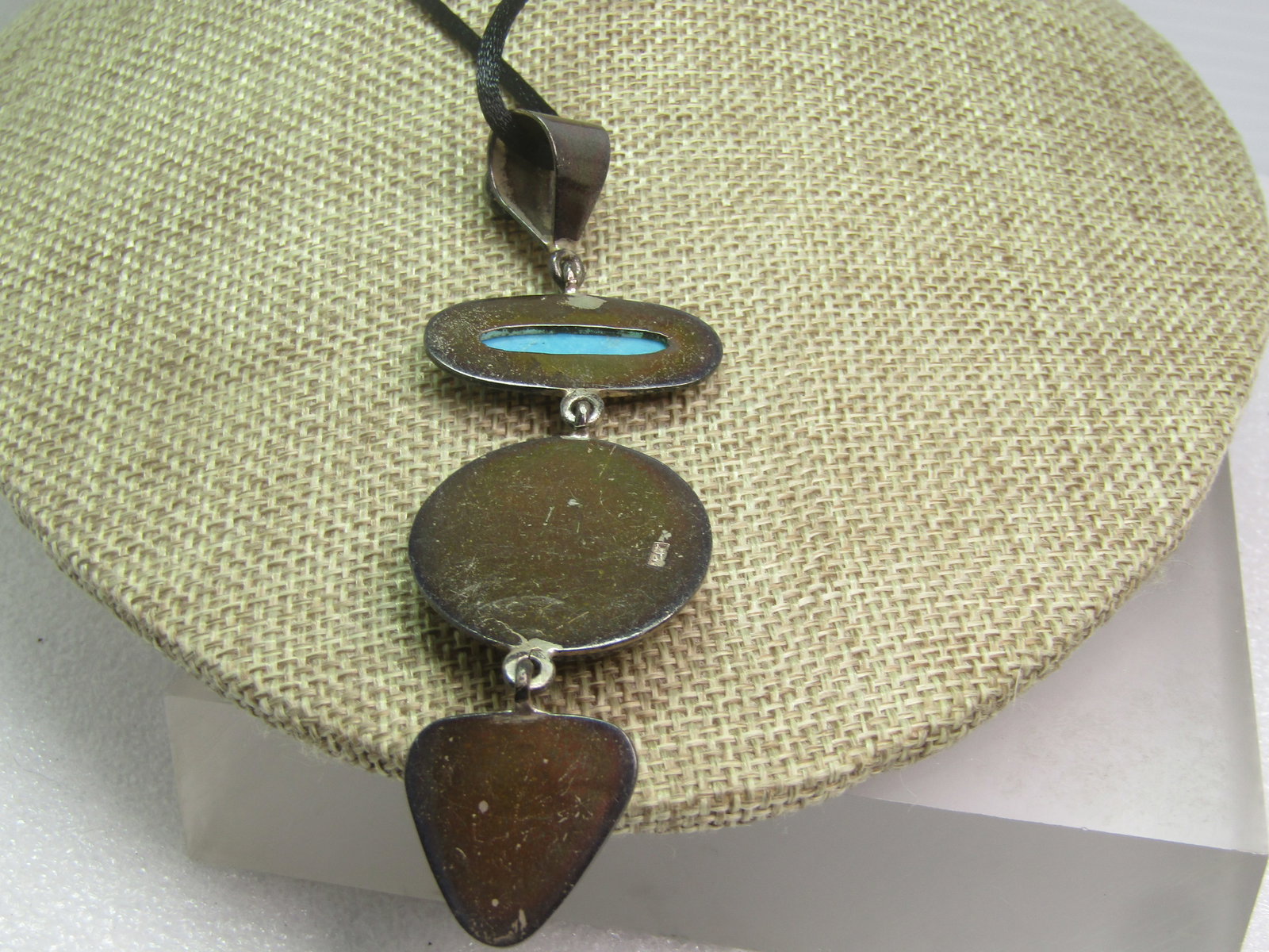 Vintage Sterling Moonface, Turquoise, Lapis Lazuli, Druzy Pendant/Necklace, 17"-19", 1980's - 4