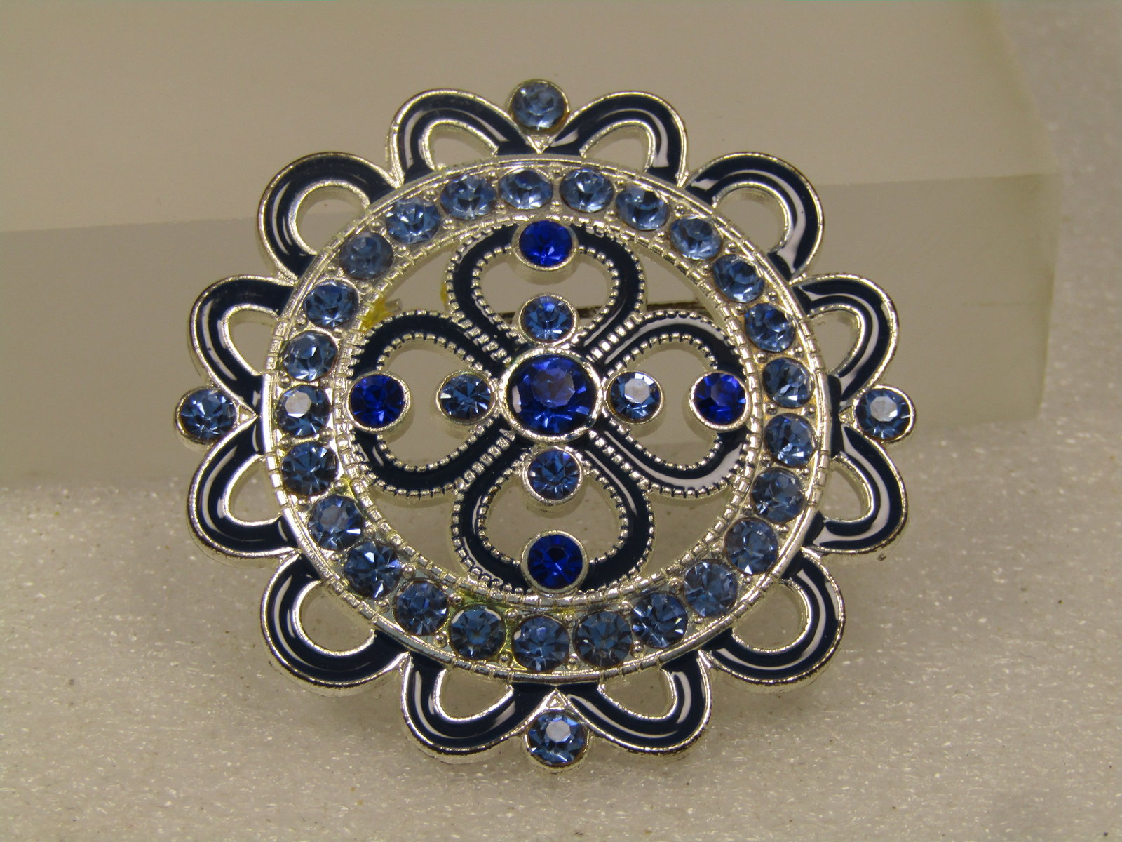 Vintage Enameled & Blue Rhinestone Brooch, 1980's-1990's - 3