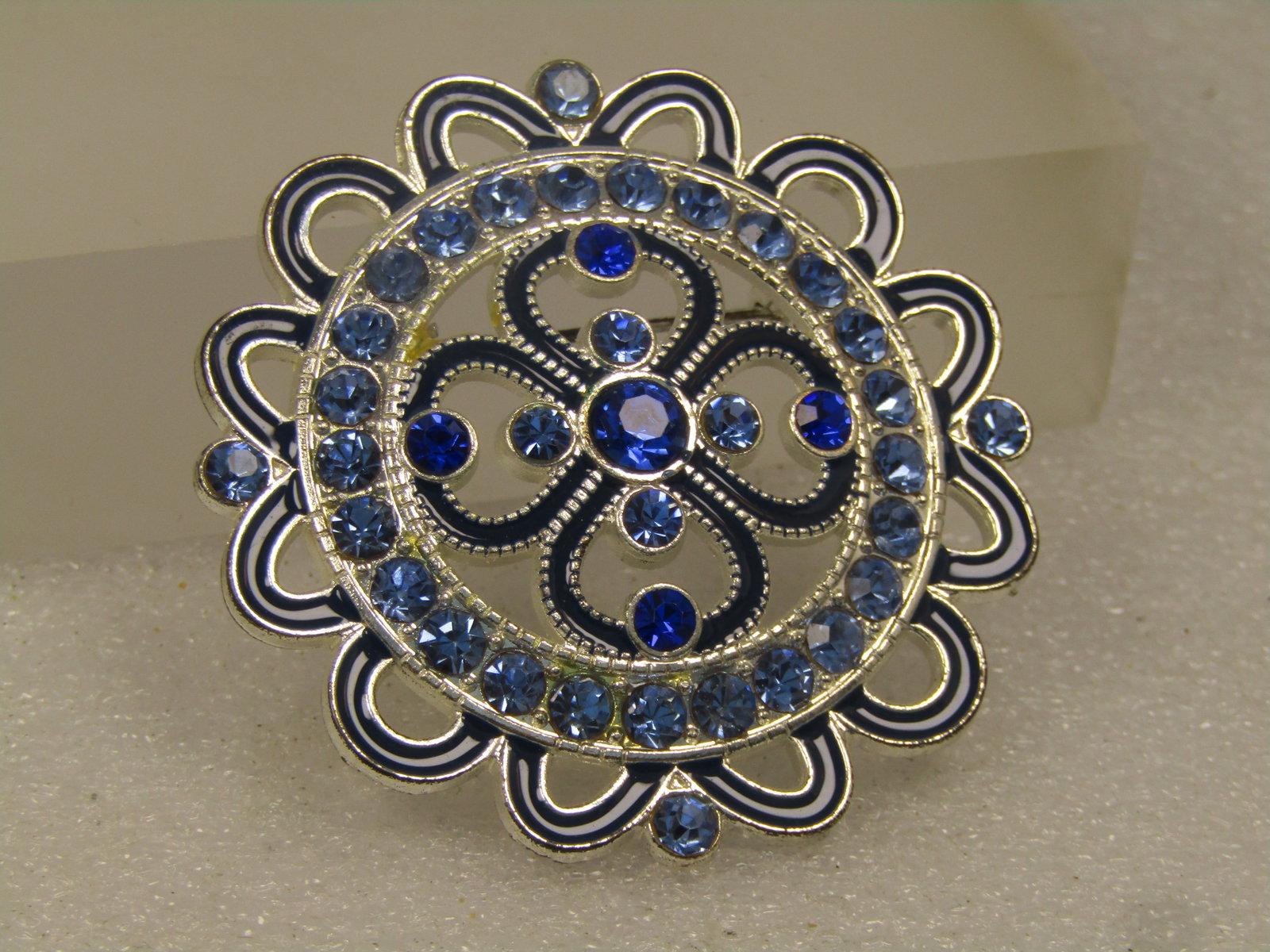 Vintage Enameled & Blue Rhinestone Brooch, 1980's-1990's - 4