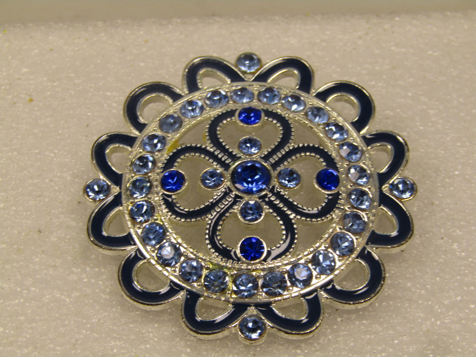 Vintage Enameled & Blue Rhinestone Brooch, 1980's-1990's - 6