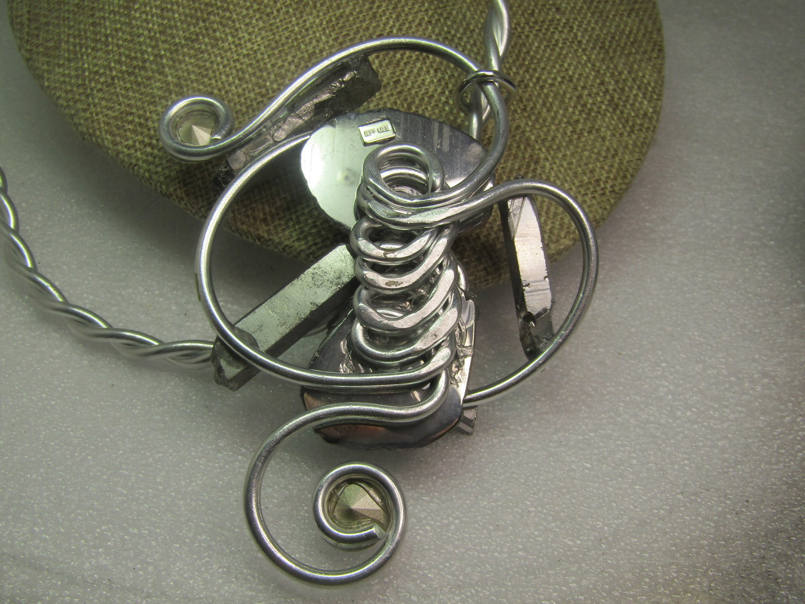 Vintage Jeff Lieb Twisted Collar Art/Mod/Abstract Necklace, 15", Pyrite, Crystals, 1970's-1990's - 3