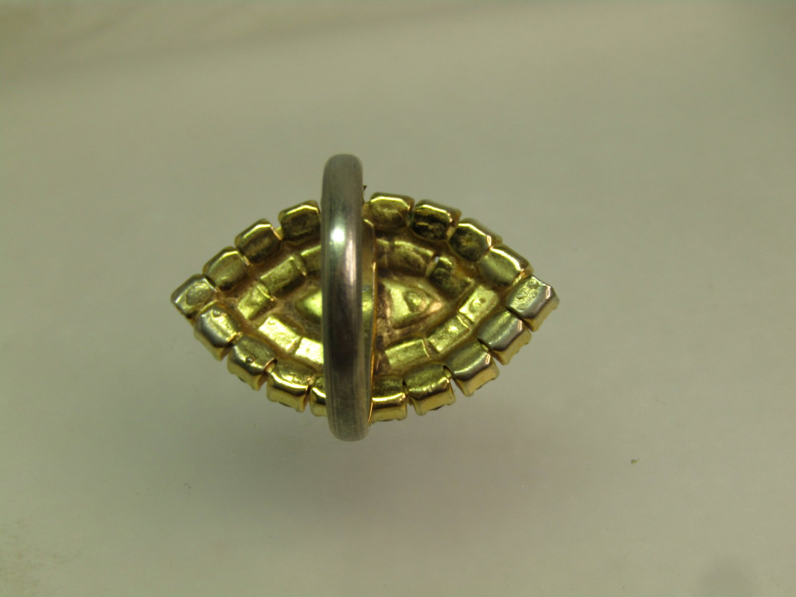 Vintage Red/White/Blue Glass Stone Ring, Adjustable to Sz. 6, 1960's-1970's - 4