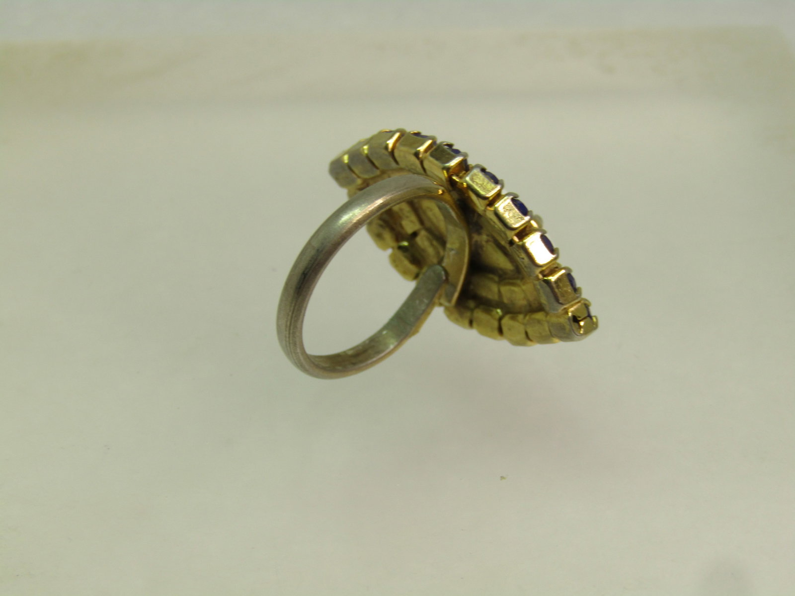 Vintage Red/White/Blue Glass Stone Ring, Adjustable to Sz. 6, 1960's-1970's - 5