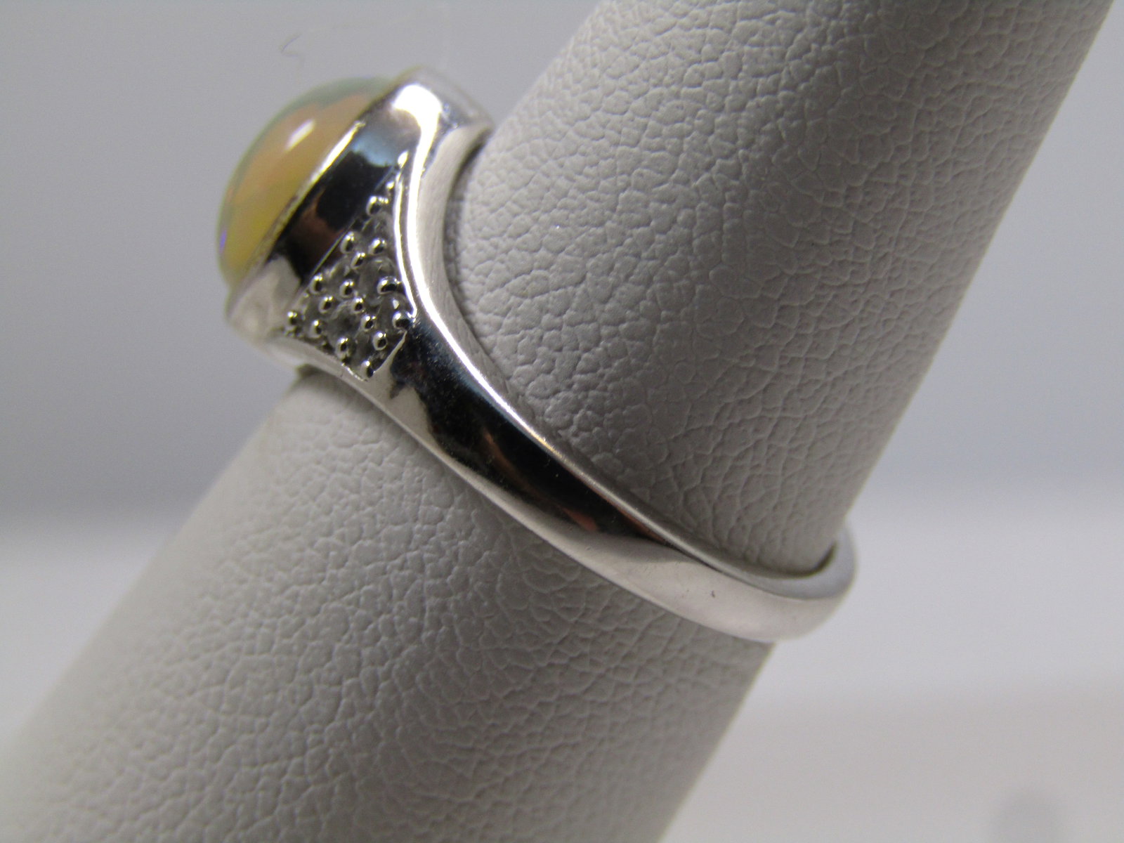 Sterling Created Opal and Topaz Ring, Sz. 6, Signed KHR, 2000's - 2