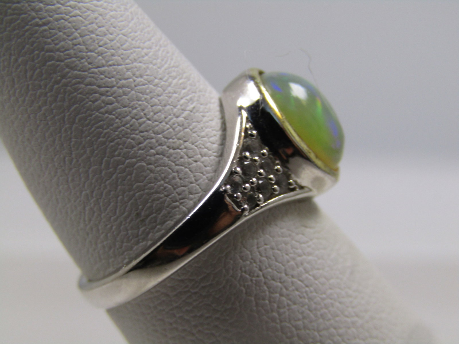 Sterling Created Opal and Topaz Ring, Sz. 6, Signed KHR, 2000's - 3