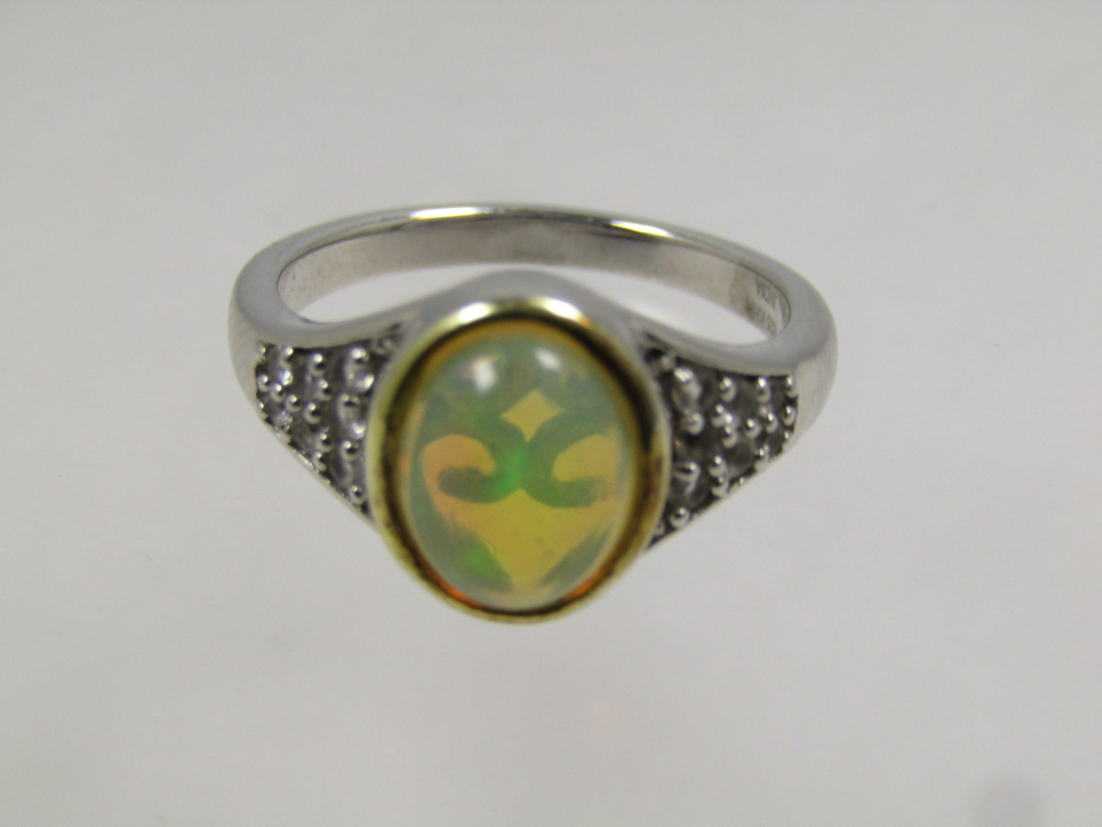 Sterling Created Opal and Topaz Ring, Sz. 6, Signed KHR, 2000's - 5
