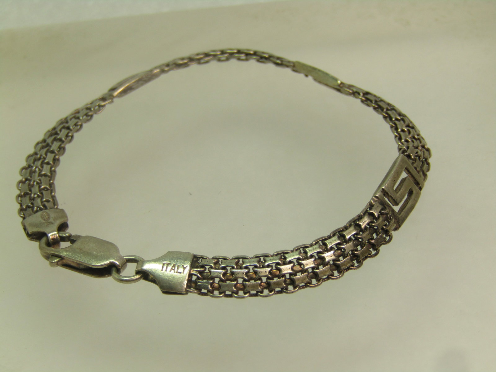 Vintage Sterling Woven Greek Key Bracelet, 7", 1980's-1990's - 3