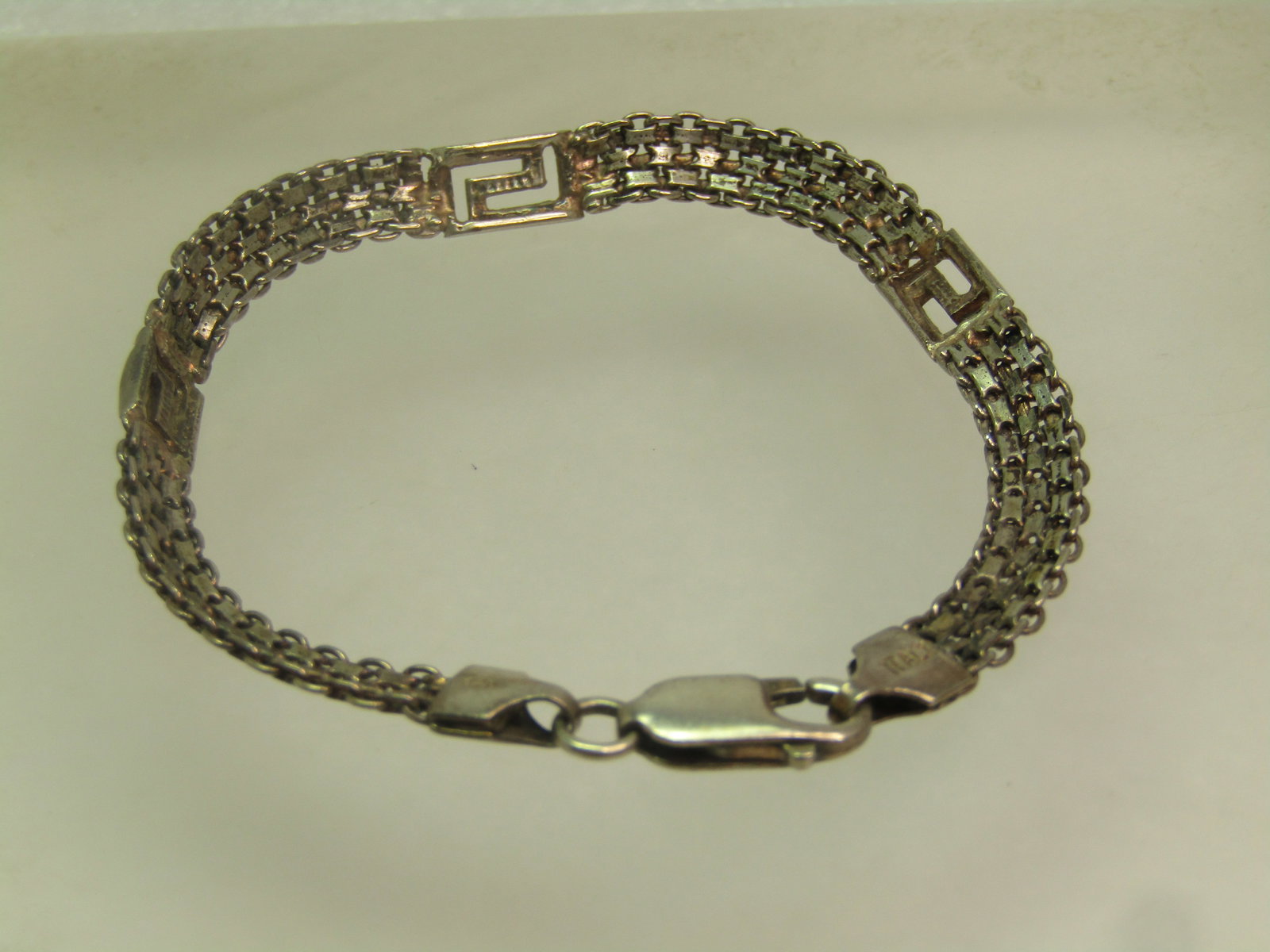 Vintage Sterling Woven Greek Key Bracelet, 7", 1980's-1990's - 4
