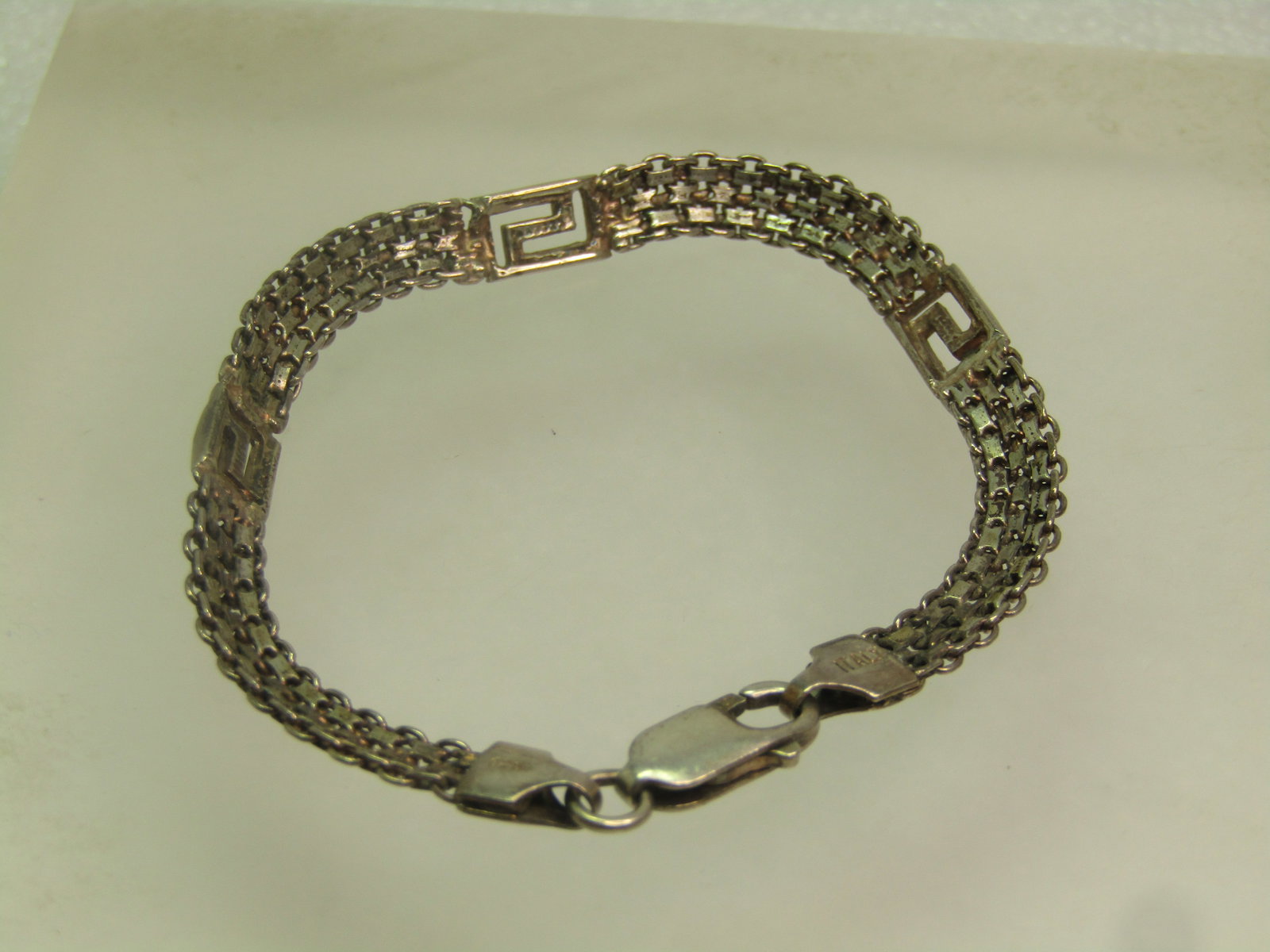 Vintage Sterling Woven Greek Key Bracelet, 7", 1980's-1990's - 5