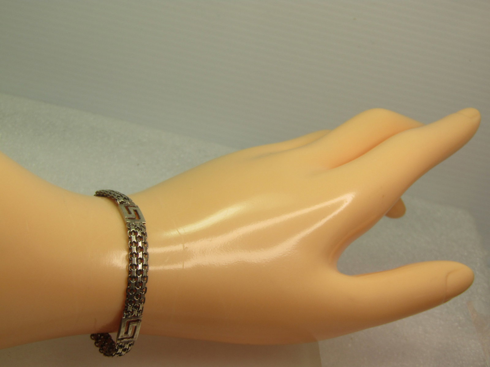 Vintage Sterling Woven Greek Key Bracelet, 7", 1980's-1990's - 6