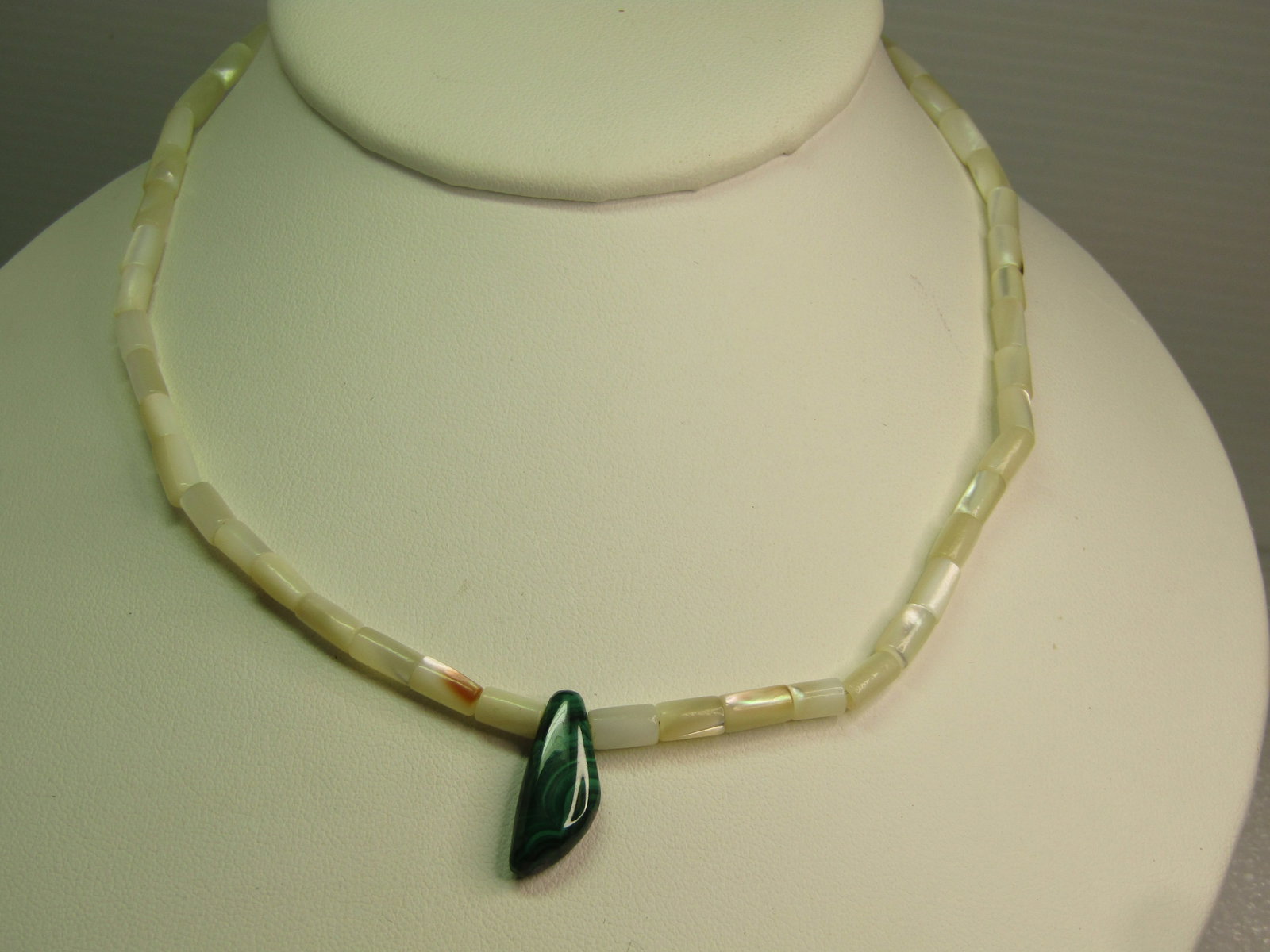 Vintage Mother-of-Pear & Malachite Beaded Necklace, Southwestern, 15", 1970''s-1980's - 2