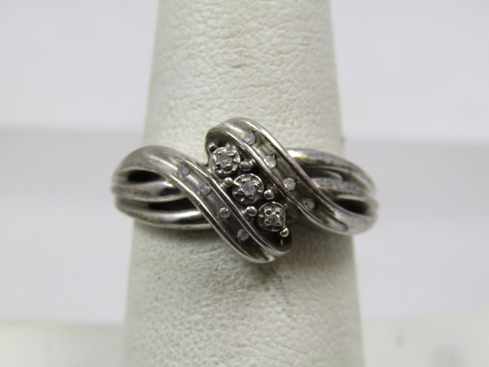 Vintage Sterling Diamond Ring, Bypass, Sz. 7.24, 1970's-1980's (1 of 6)