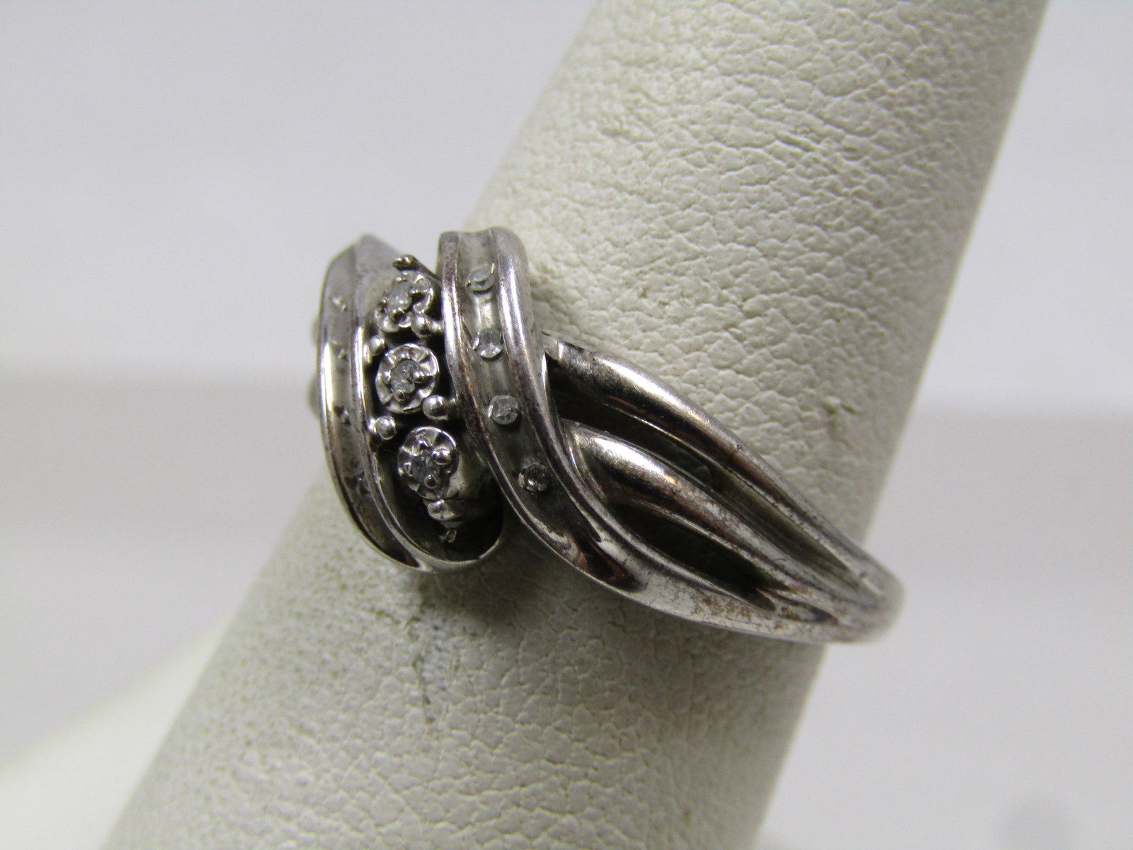 Vintage Sterling Diamond Ring, Bypass, Sz. 7.24, 1970's-1980's - 2