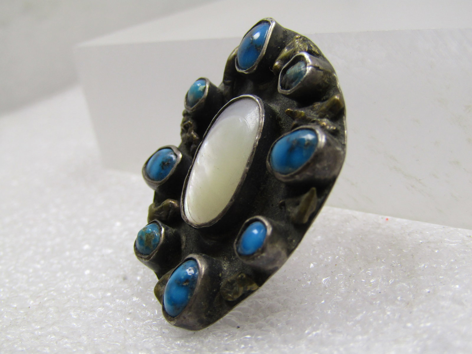 Vintage Sterling Southwestern MOP Turquoise Pendant, 1950's-1960's - 2