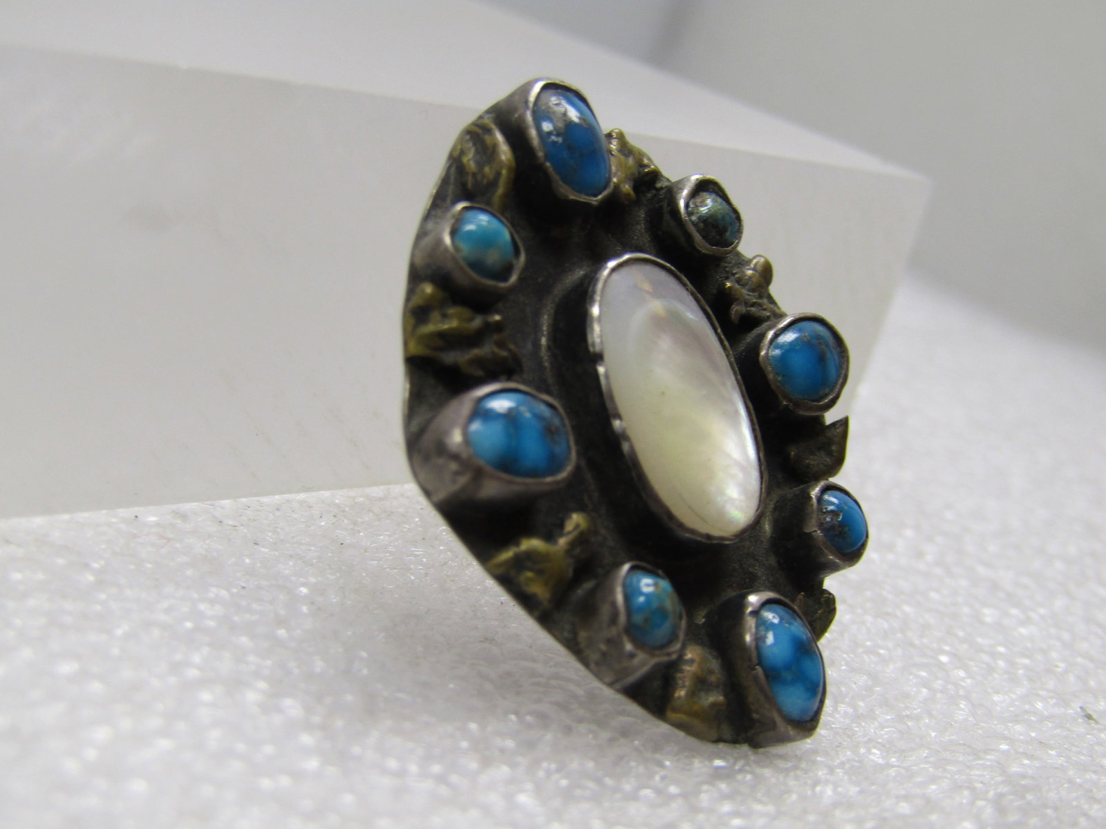 Vintage Sterling Southwestern MOP Turquoise Pendant, 1950's-1960's - 3
