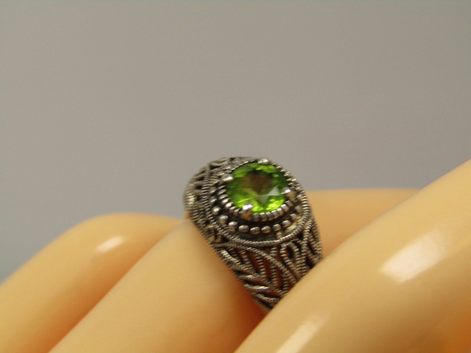 Vintage Sterling Peridot Ring, Sz. 6m Open Filigree, 1980's-1990's - 7