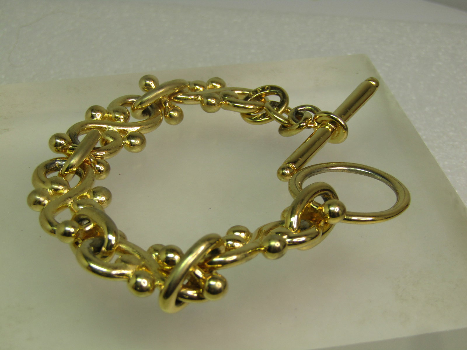 Vintage Wide S Fancy Link Bracelet, Togget Clasp, 8", Signed F.O., 1980's-1990's - 2