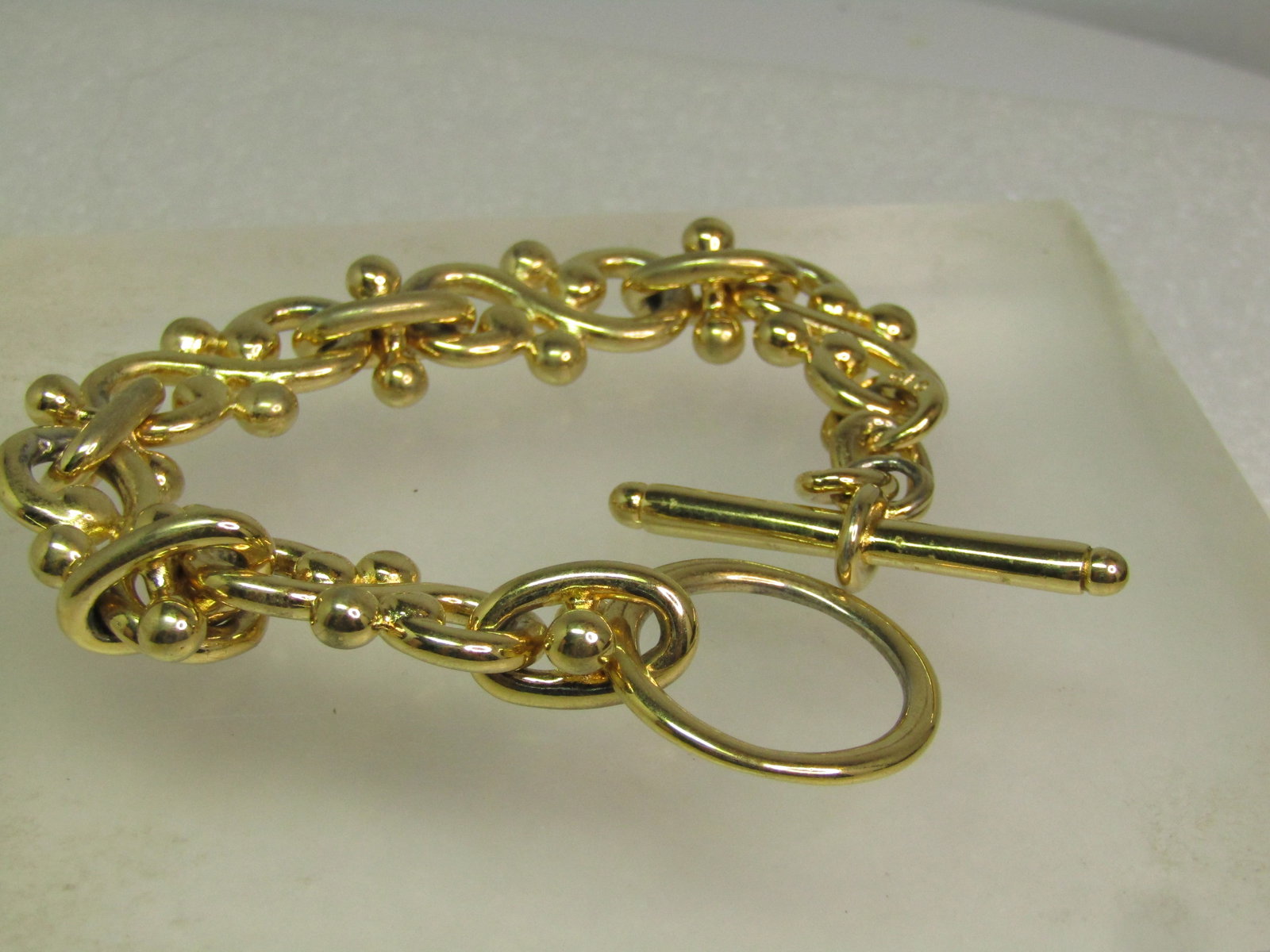 Vintage Wide S Fancy Link Bracelet, Togget Clasp, 8", Signed F.O., 1980's-1990's - 3
