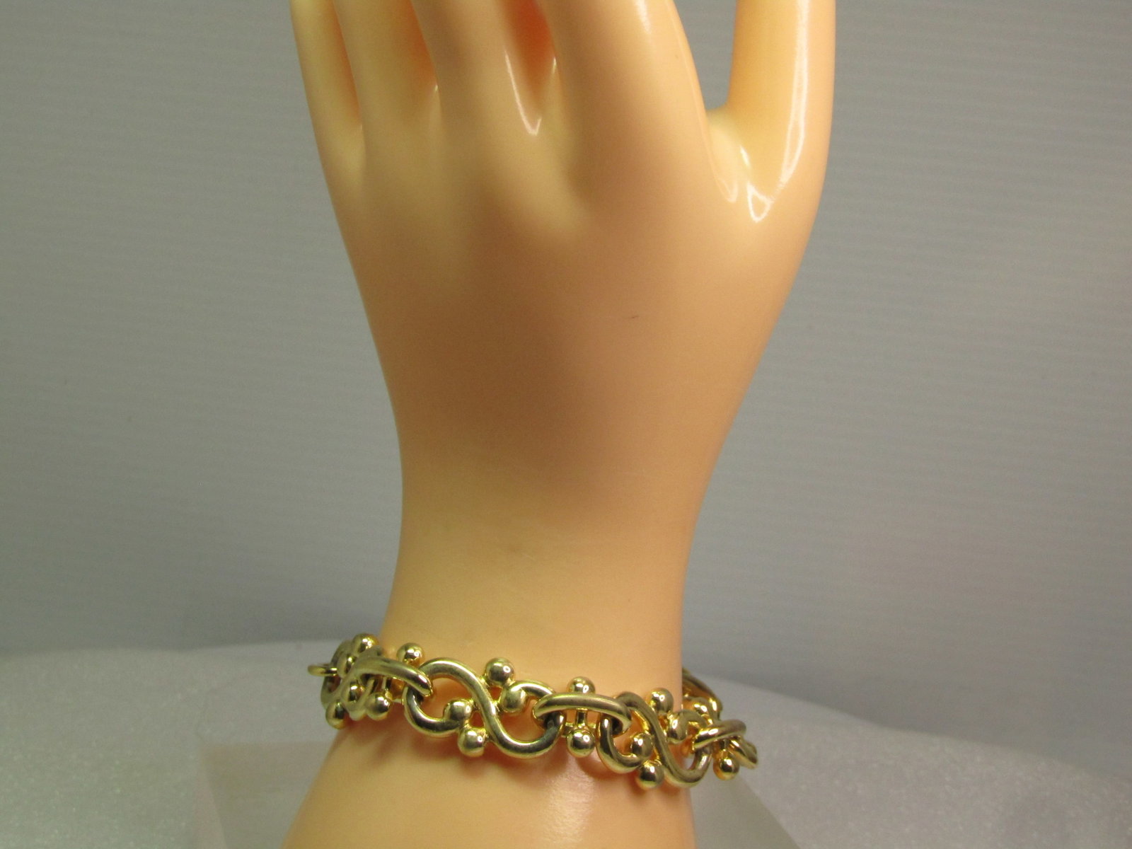 Vintage Wide S Fancy Link Bracelet, Togget Clasp, 8", Signed F.O., 1980's-1990's - 8