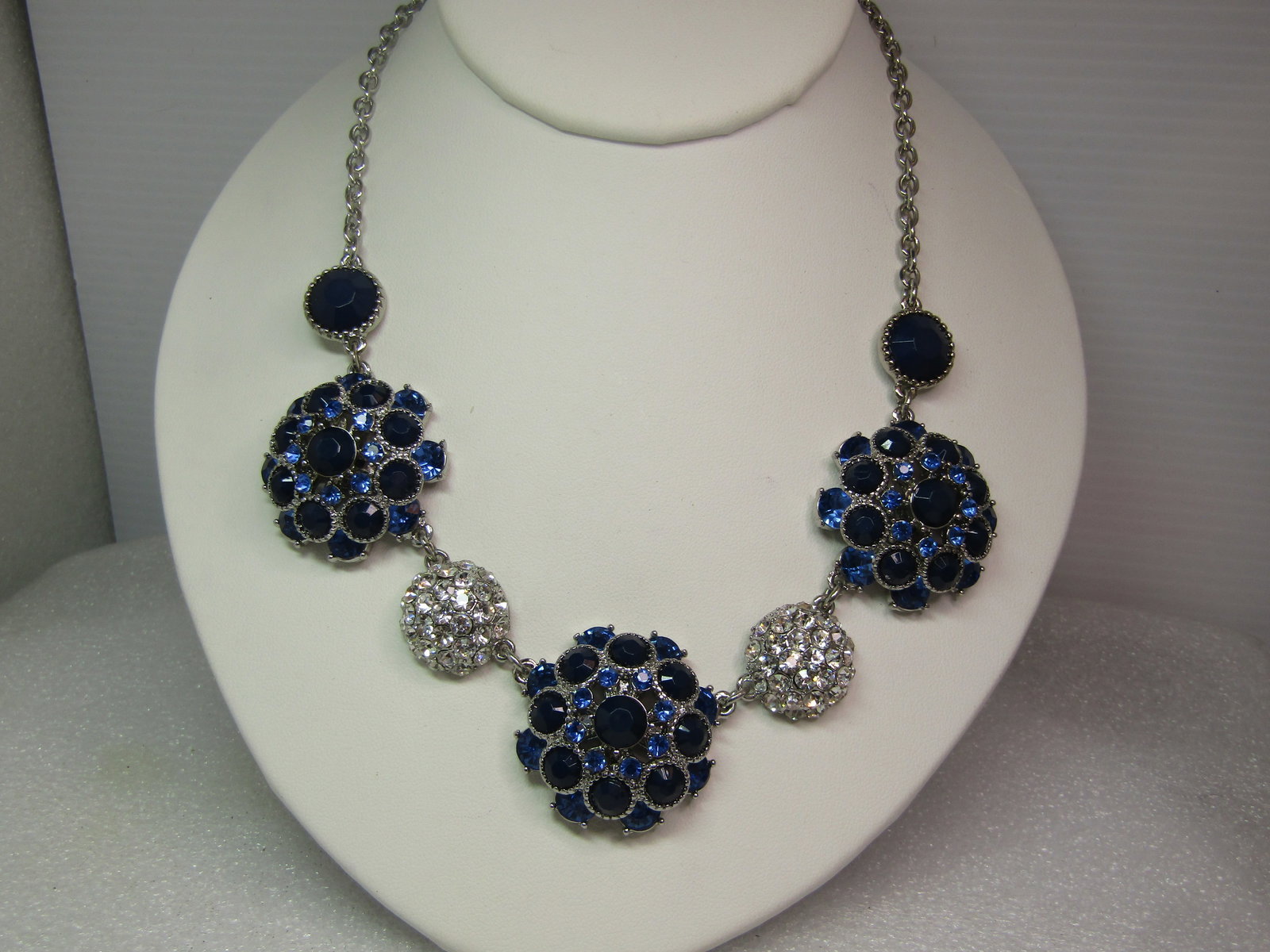 Blue & Clear Cluster Rhinestone Necklace, Ann Taylor, 1980's-1990's, 19" - 3