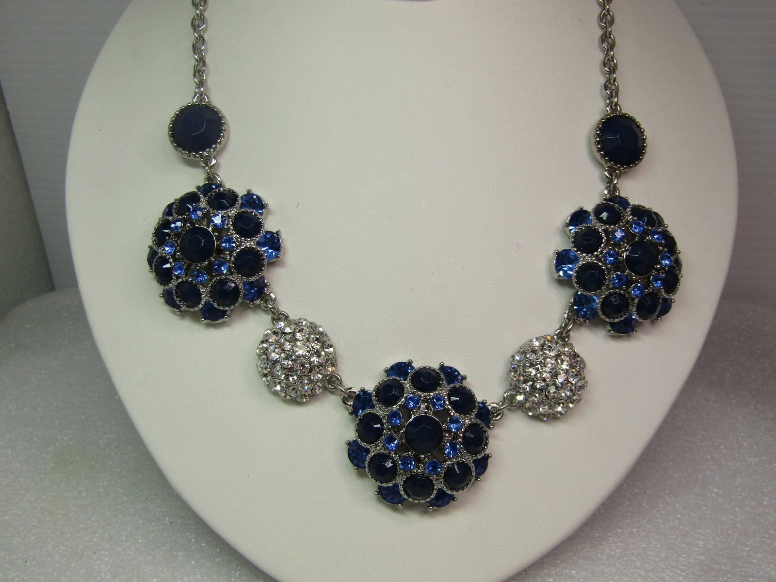 Blue & Clear Cluster Rhinestone Necklace, Ann Taylor, 1980's-1990's, 19" - 4
