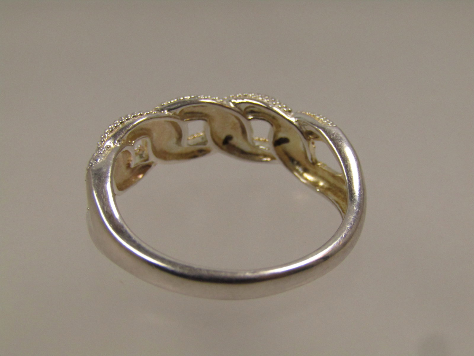 Sterling Silver Textured Ring, Chain Link Top, Sz. 8.25, 1990's, Signed - 5