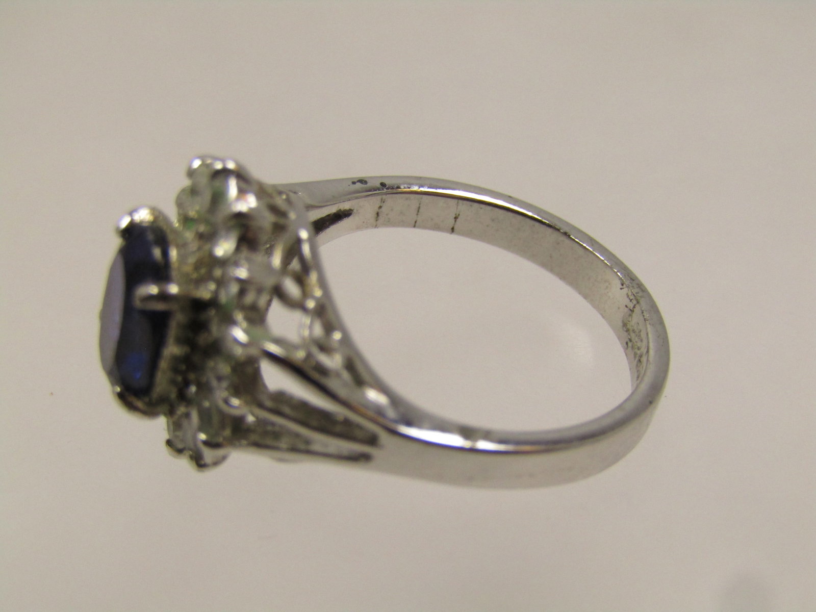 Vintage Sterling Sapphire CZ Halo Ring, Sz. 5.5, Signed Espo, 1980's - 5