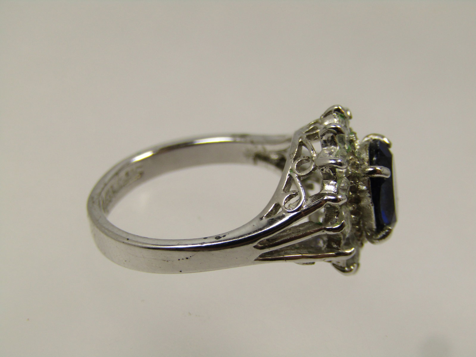 Vintage Sterling Sapphire CZ Halo Ring, Sz. 5.5, Signed Espo, 1980's - 6