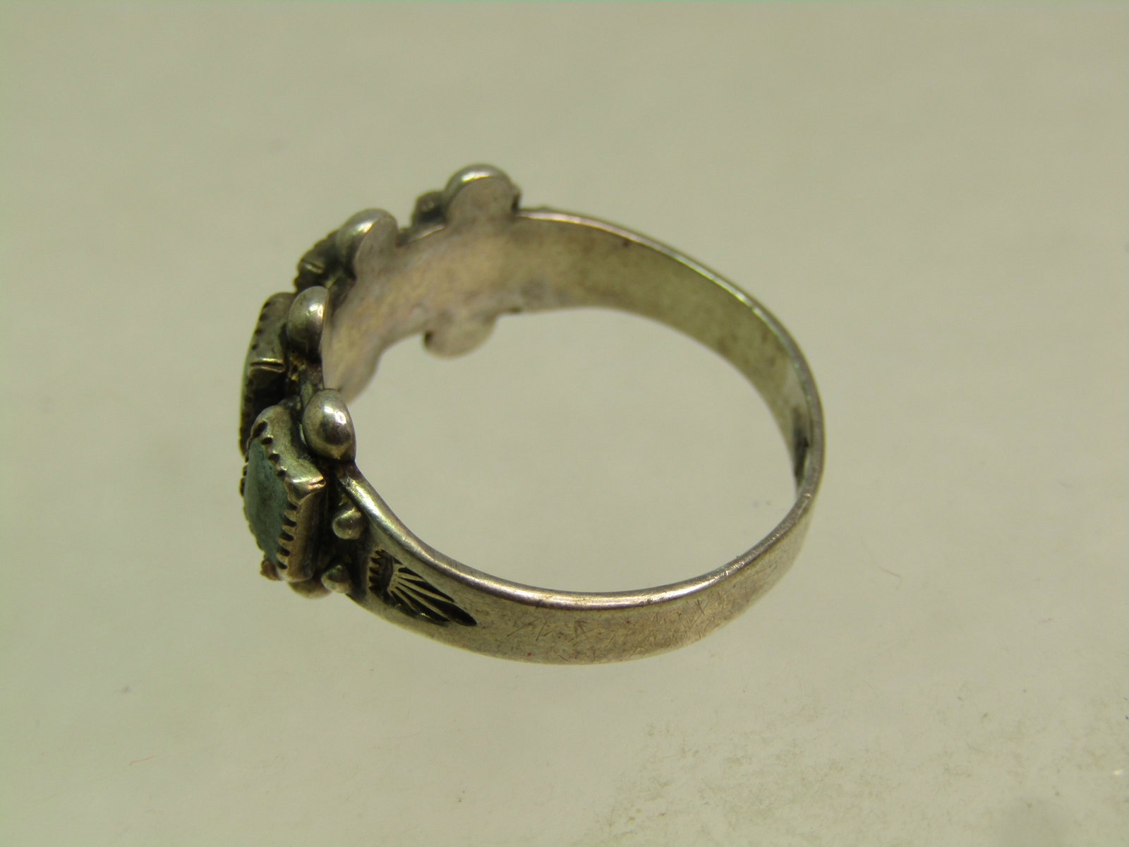 Vintage Sterling Southwestern Green Stone Ring, Sz. 8, 1960's-1970's - 5