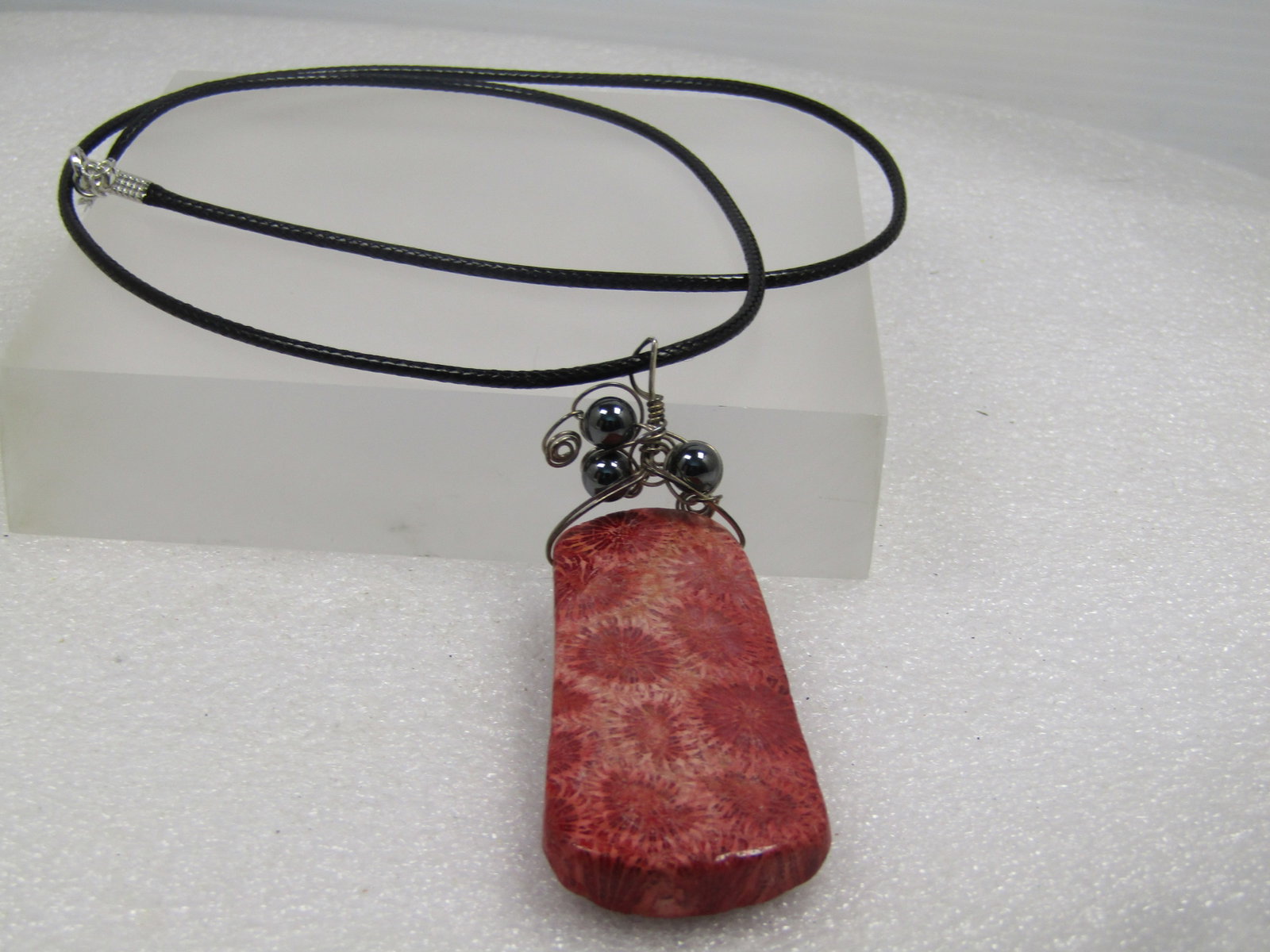 Sterling Fossil Agate & Hematite Pendant Necklace, 24"-26" - 5