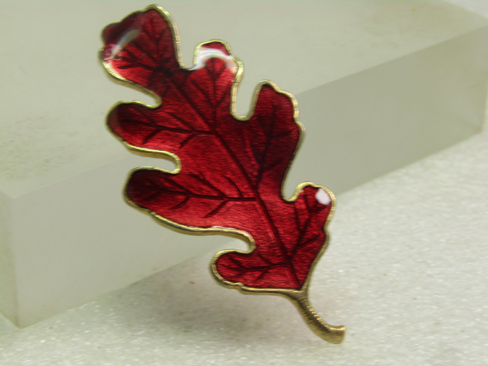 Vintage Maroon Enameled Laminated Leaf Brooch, 1960's-1970's - 2