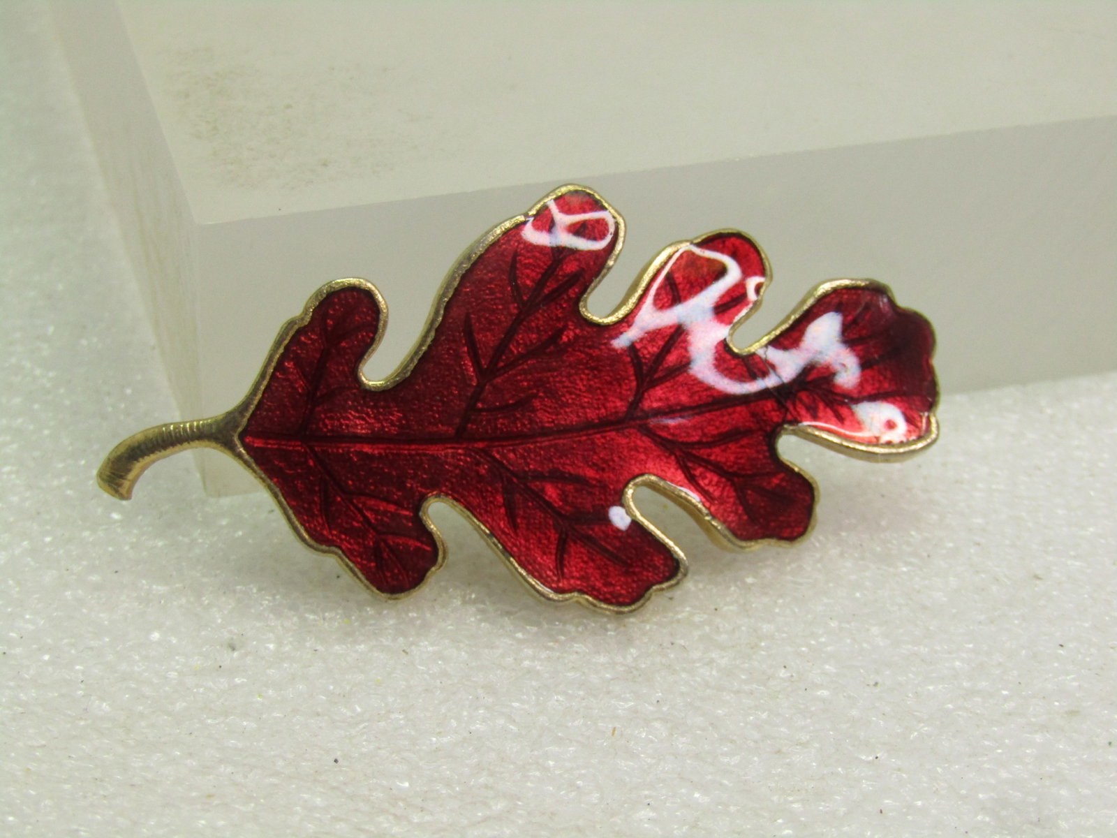 Vintage Maroon Enameled Laminated Leaf Brooch, 1960's-1970's - 3