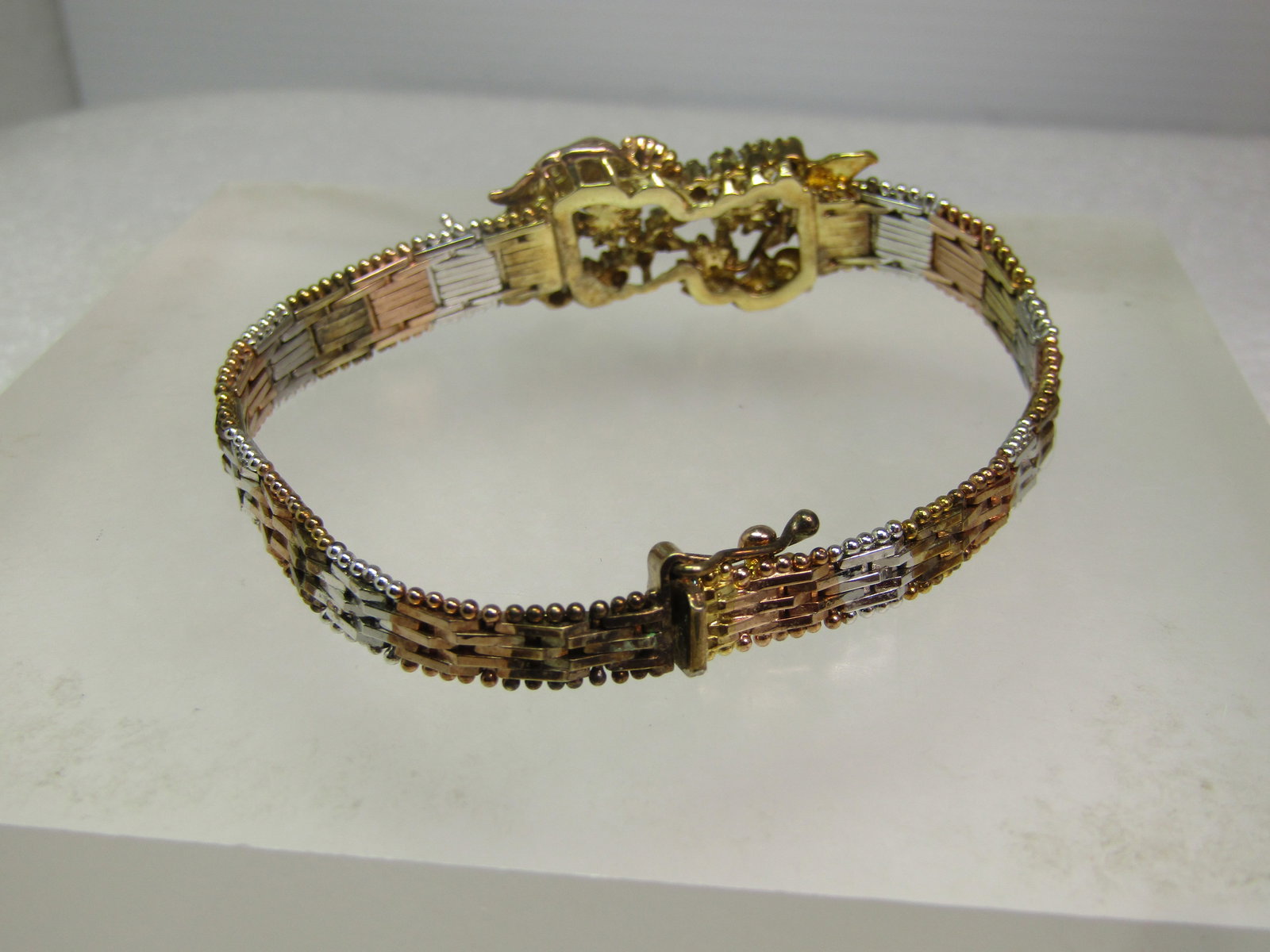 Vintage Sterling Vermeil Riccio Bracelet, CZ and Floral Accents, 1990's, 7.25, Signed Milor, Italy - 5