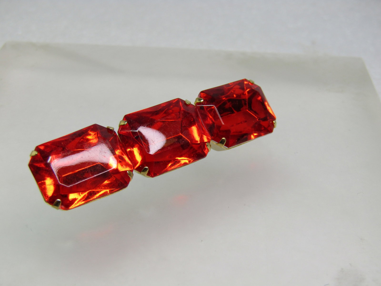 Vintage Orange/Red Rhinestone Bar Brooch, 1960's-1970's - 2