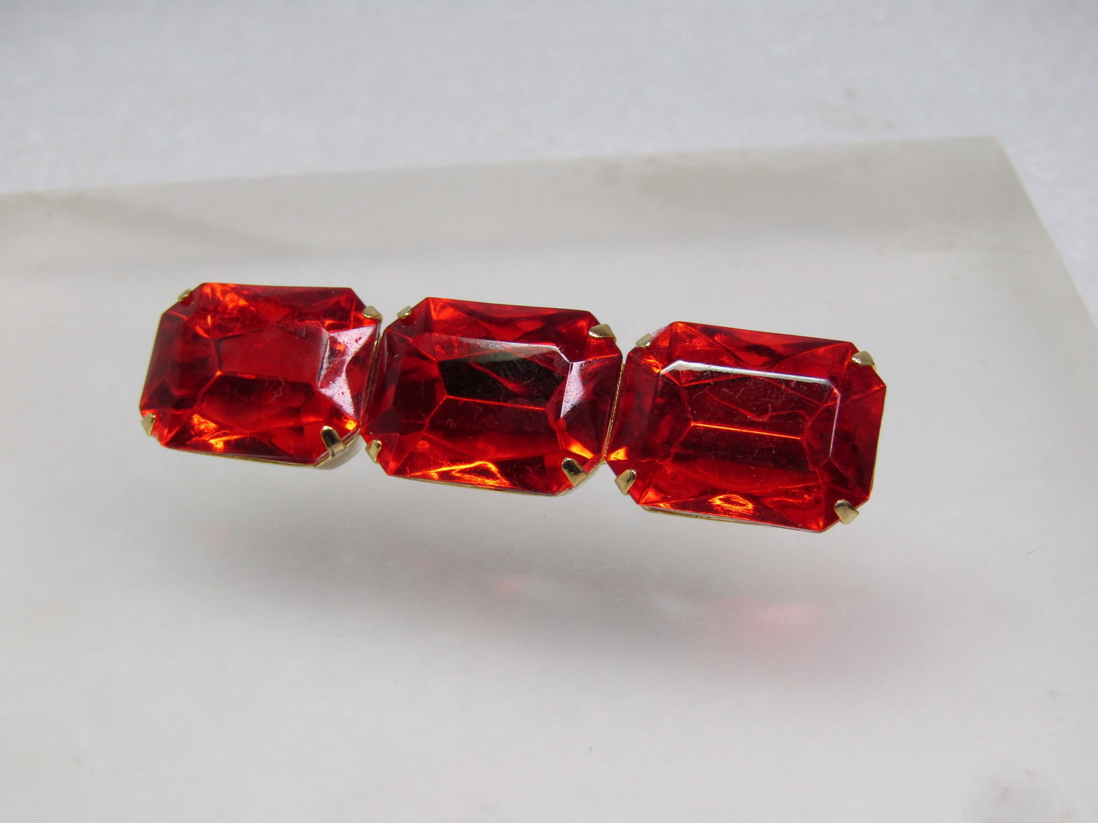 Vintage Orange/Red Rhinestone Bar Brooch, 1960's-1970's - 3