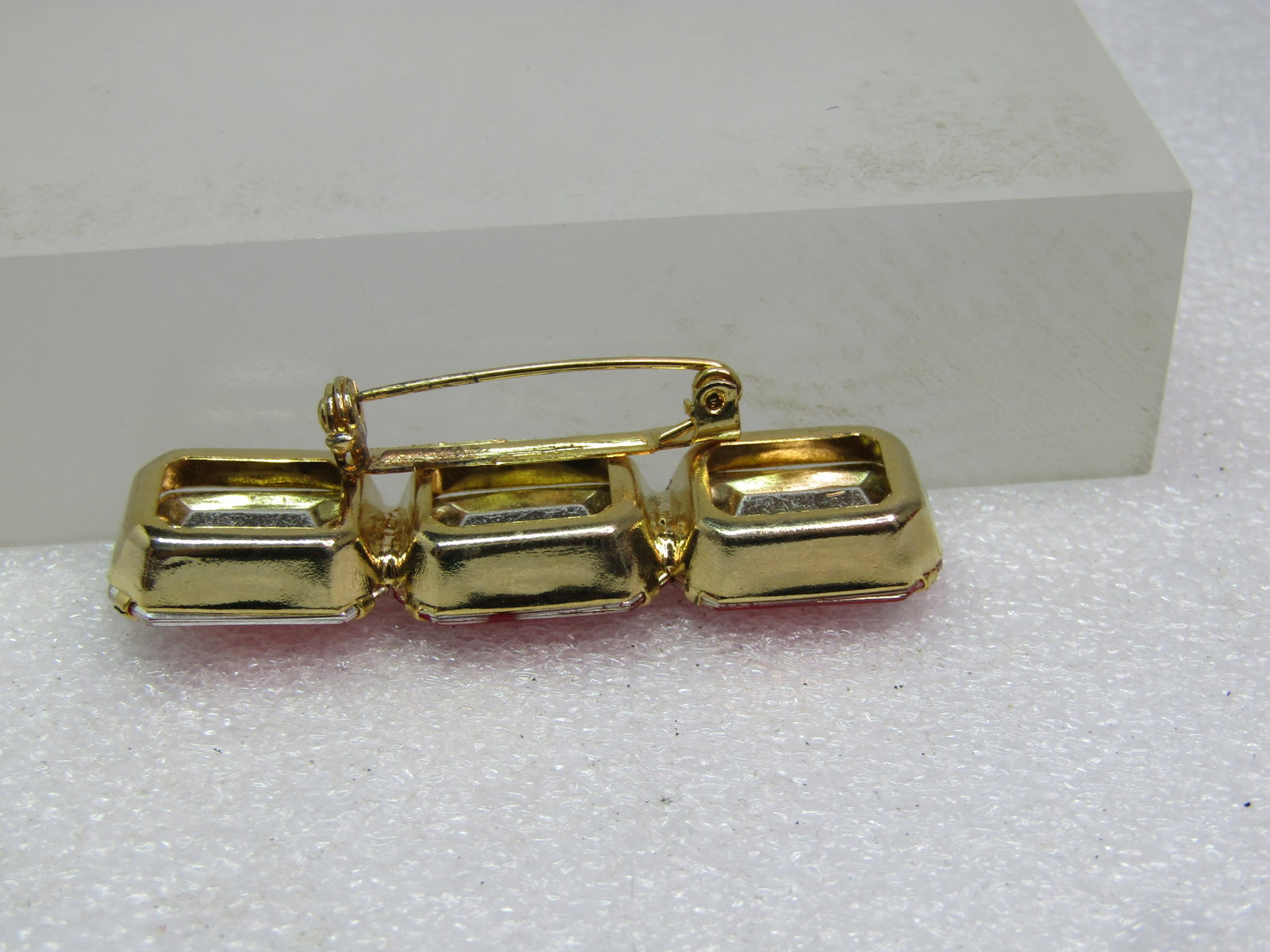Vintage Orange/Red Rhinestone Bar Brooch, 1960's-1970's - 4