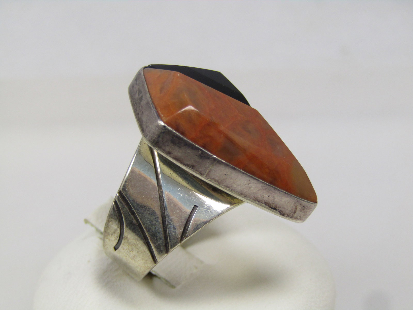 Vintage Jay King Red Agate & Onyx Ring, Signed, Sz. 9.25, Unisex, 2000's - 3