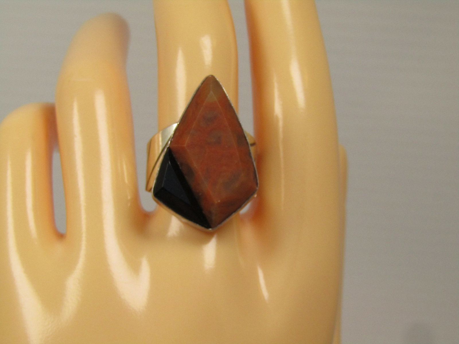 Vintage Jay King Red Agate & Onyx Ring, Signed, Sz. 9.25, Unisex, 2000's - 6
