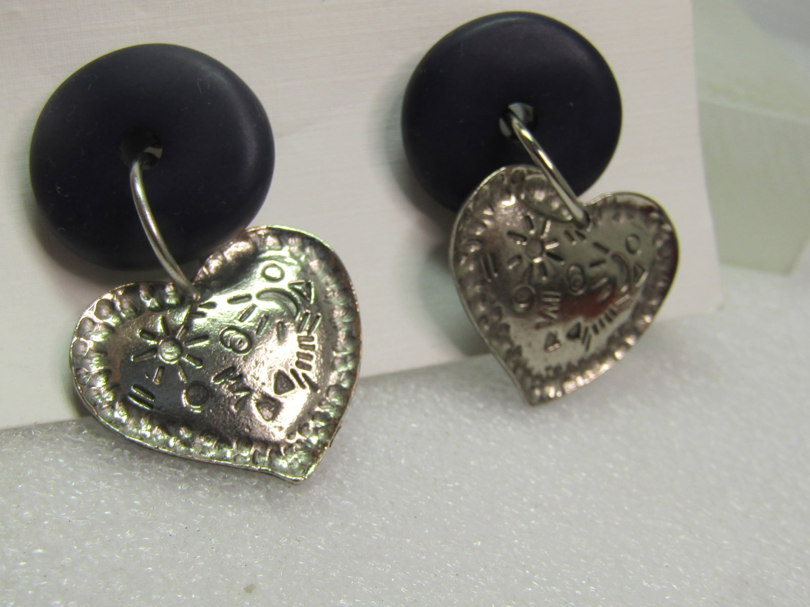 Vintage Don Caster Dangle Heart Earrings, Dark Blue, Pierced, 1990's, On-Card - 2