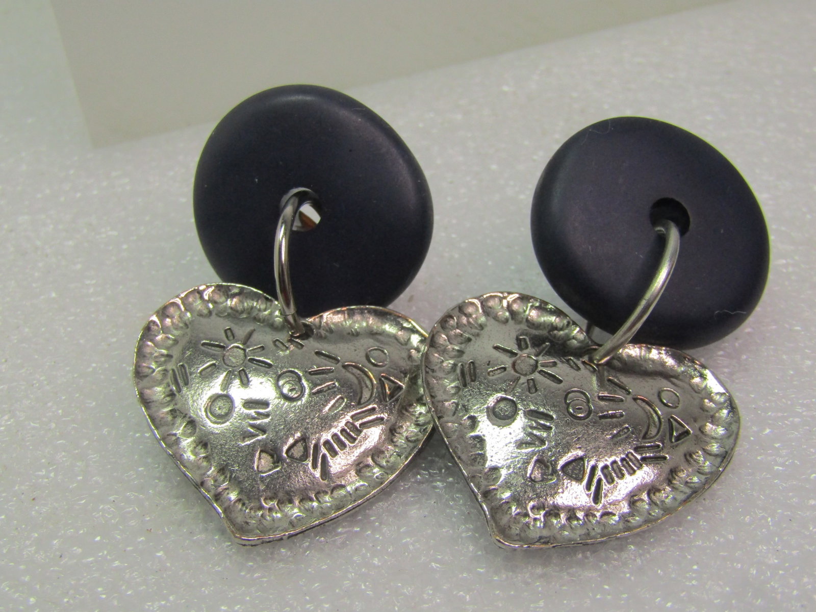 Vintage Don Caster Dangle Heart Earrings, Dark Blue, Pierced, 1990's, On-Card - 4