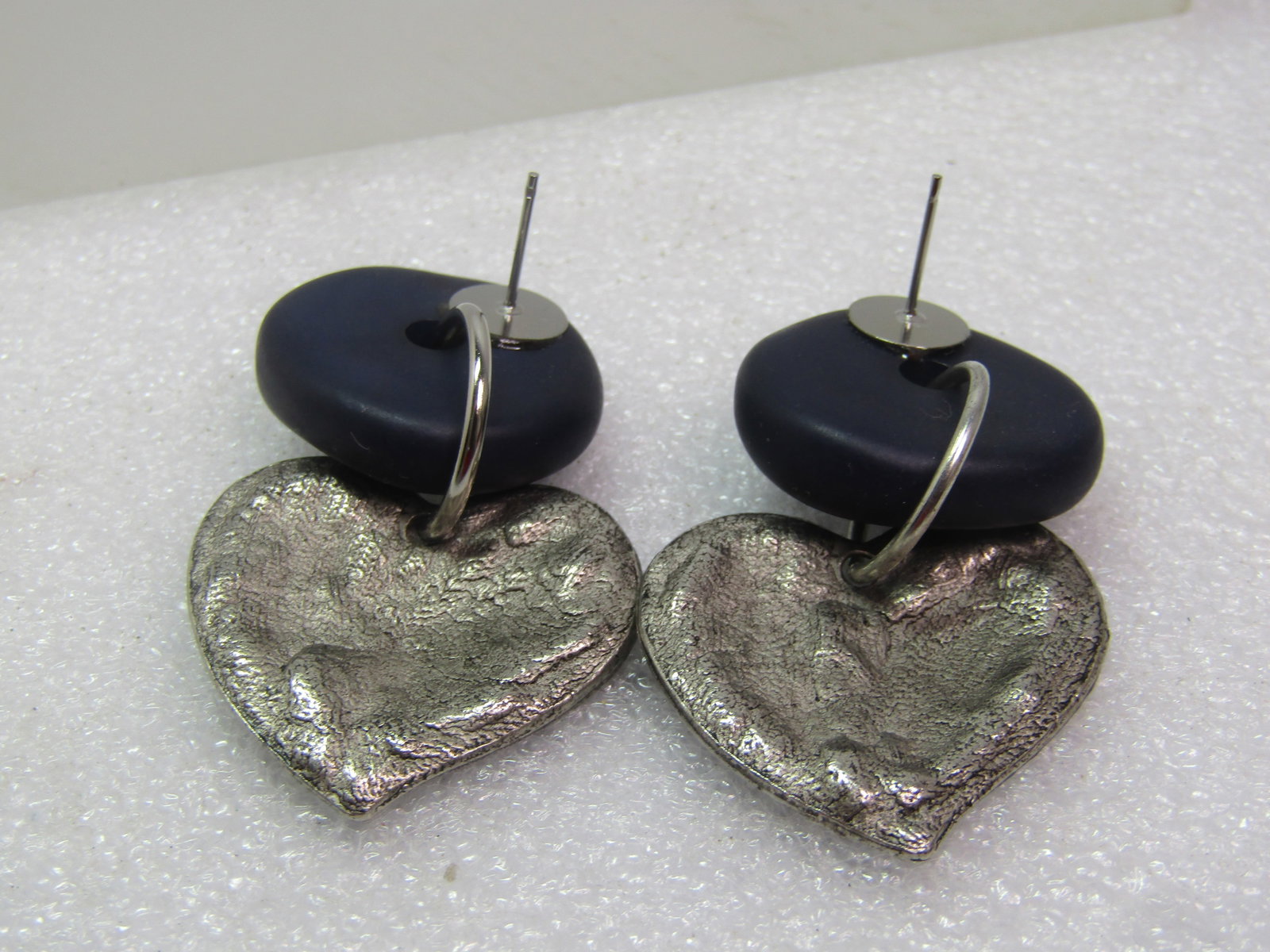 Vintage Don Caster Dangle Heart Earrings, Dark Blue, Pierced, 1990's, On-Card - 5