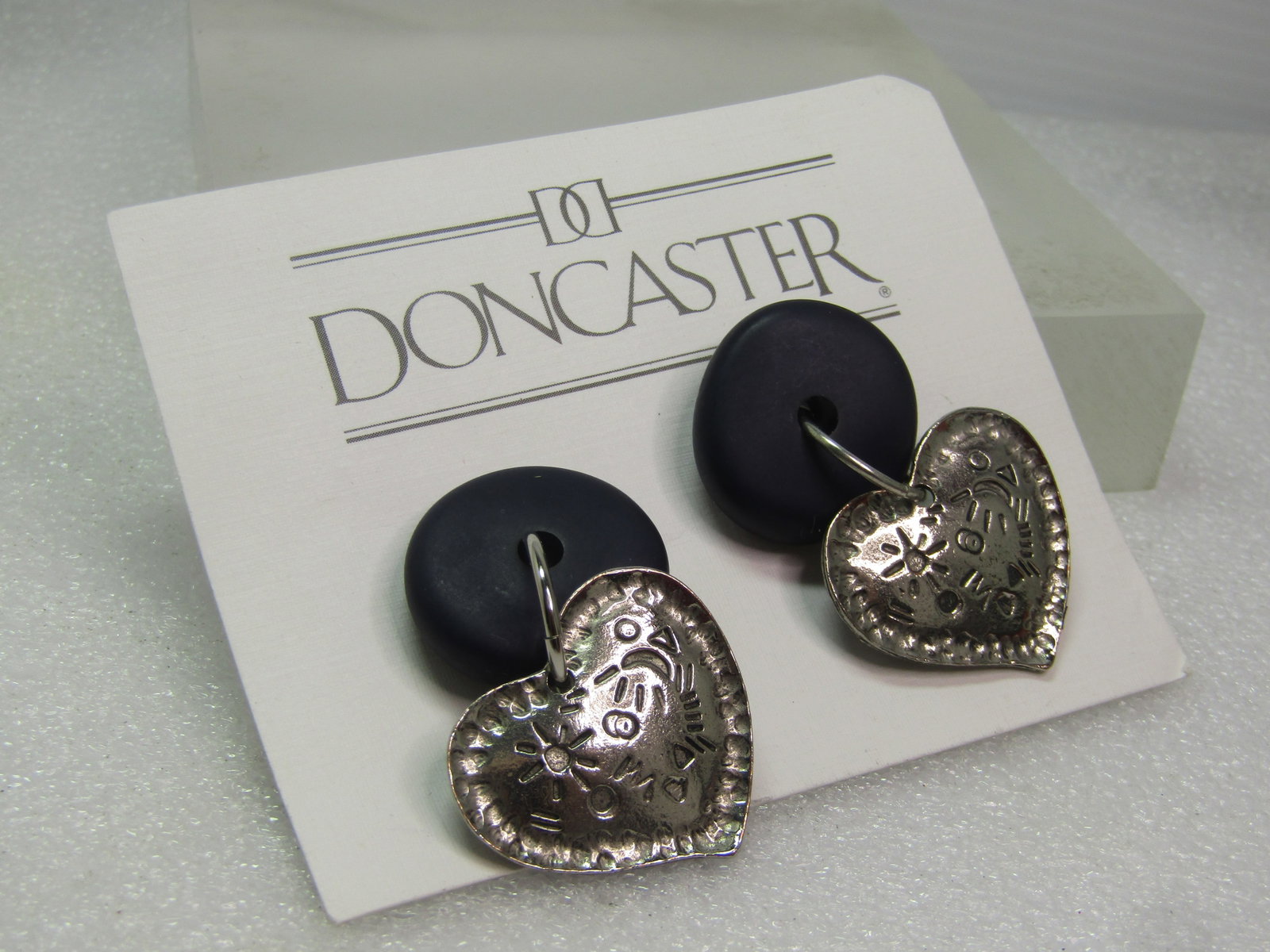 Vintage Don Caster Dangle Heart Earrings, Dark Blue, Pierced, 1990's, On-Card - 6